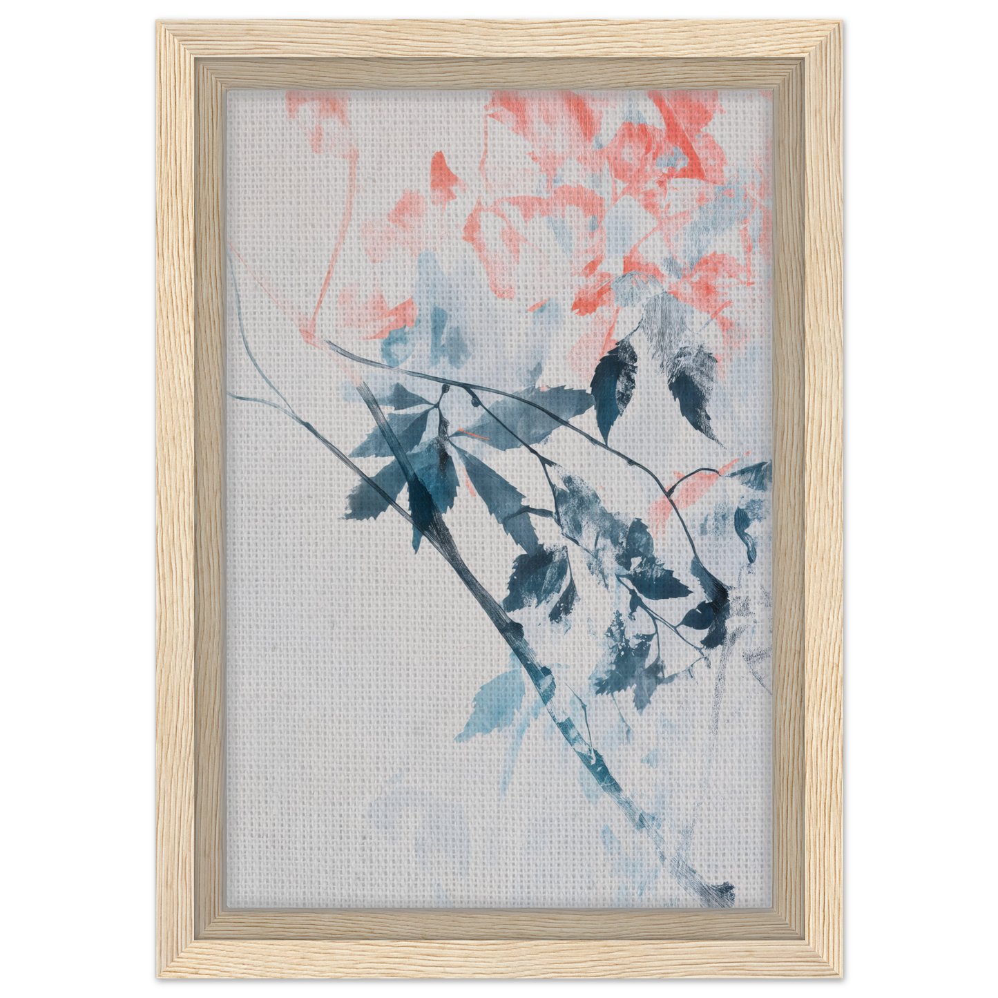 Framed watercolor of pink and blue-green leaves for Lyrical Autumn Veil room decor