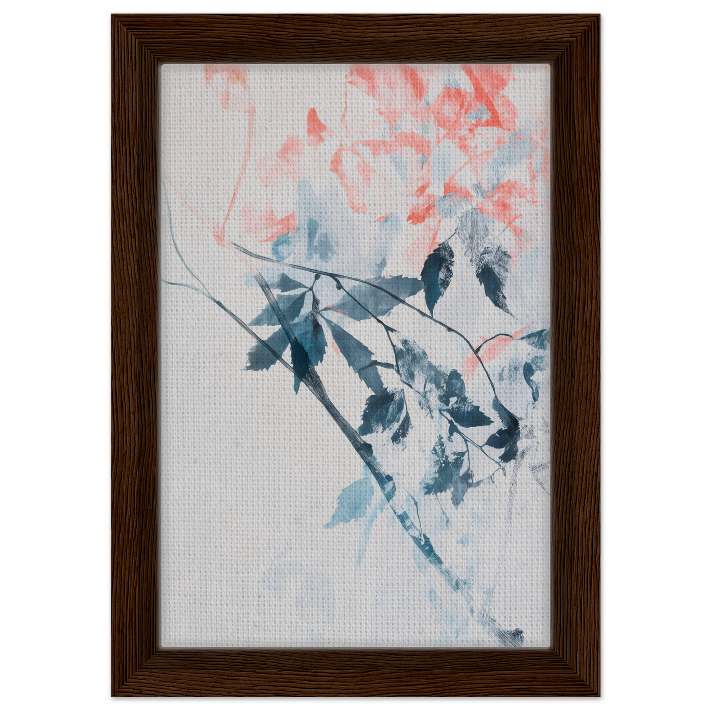 Framed watercolor painting of tree branches with leaves and blossoms for Lyrical Autumn Veil room decor