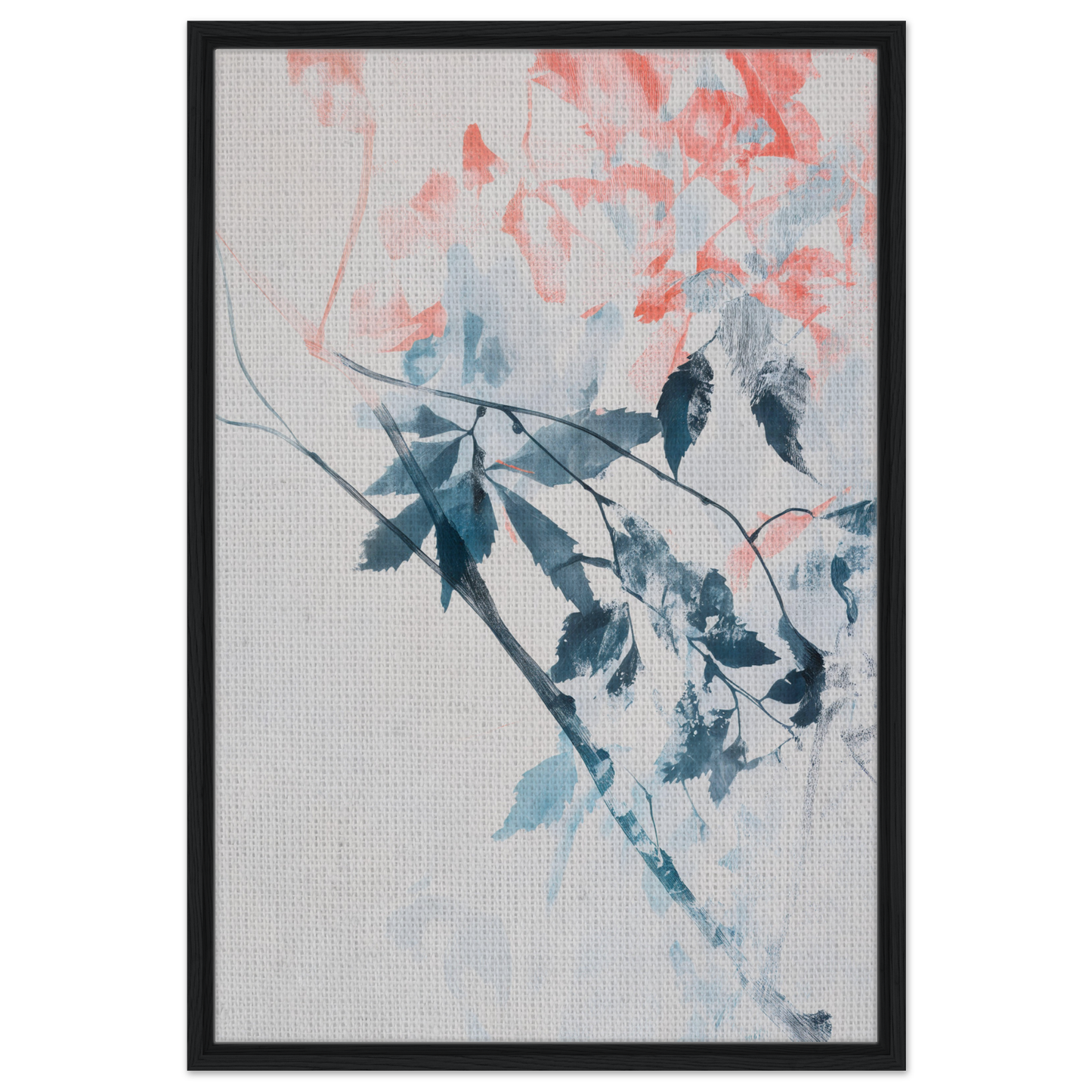 Framed canvas print of Lyrical Autumn Veil with delicate branches in blue and pink tones