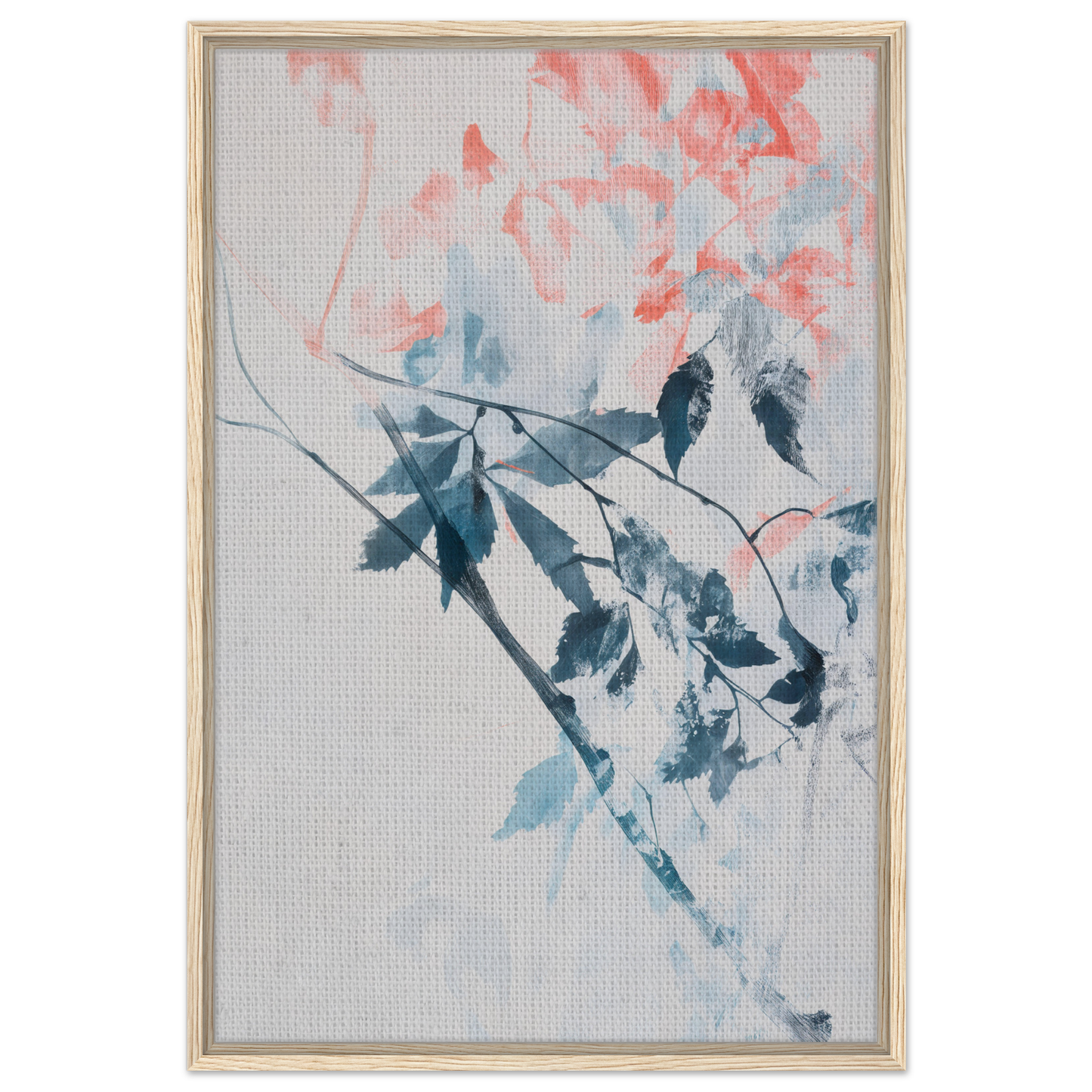 Framed Lyrical Autumn Veil artwork showcasing branches in blue and pink for elegant room decor