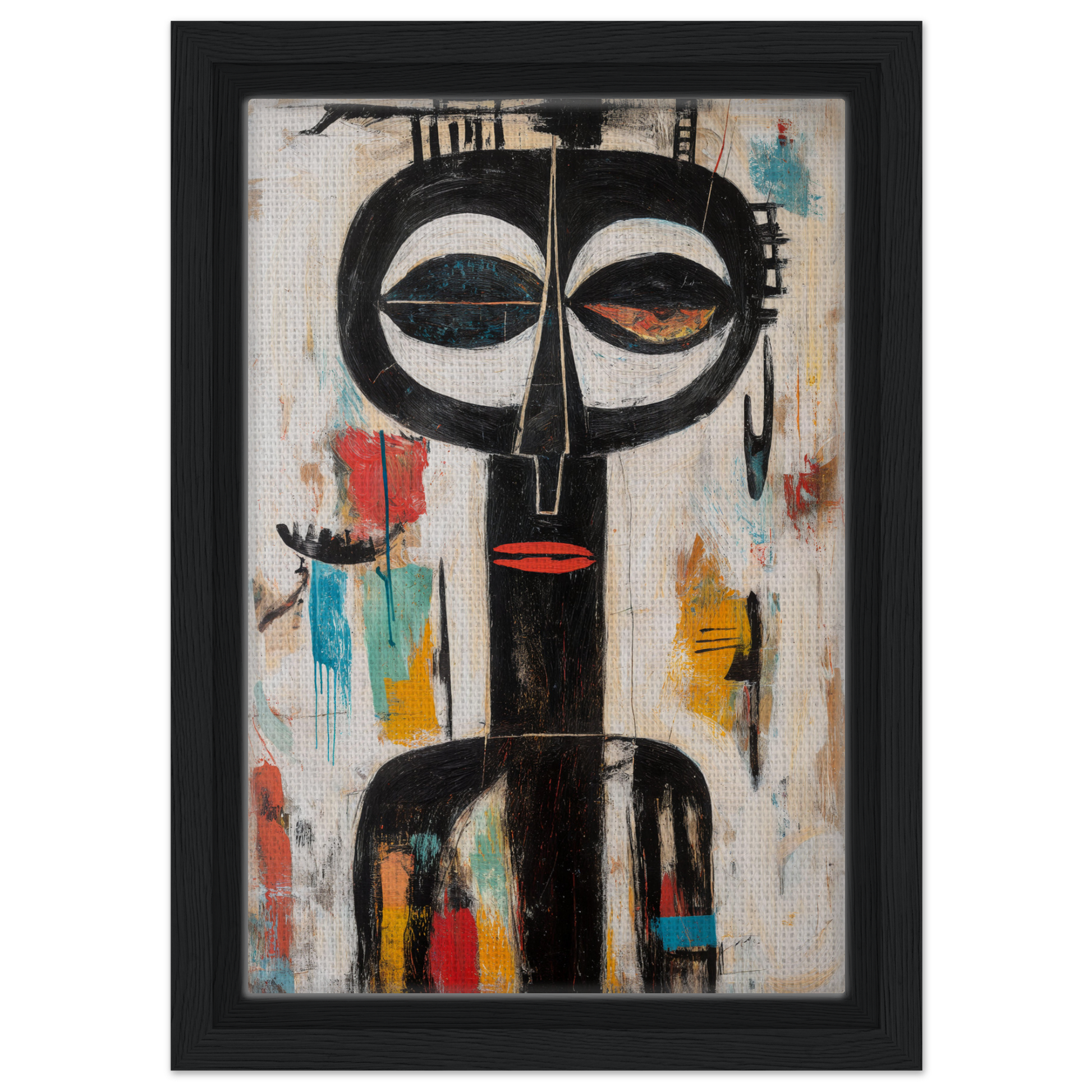 Abstract painting of a stylized face in Masks Chromatic Dance framed canvas print