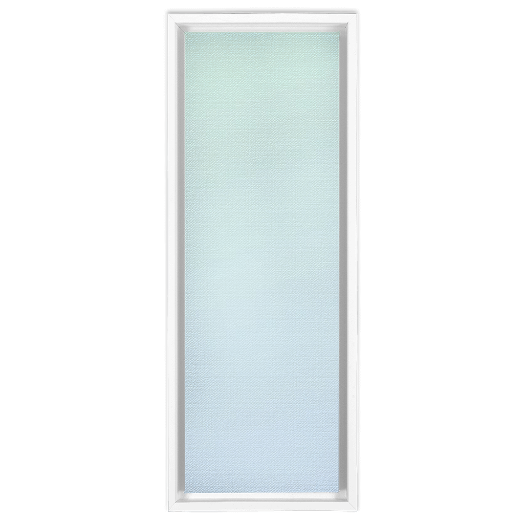 Rectangular wall mirror with a white frame.