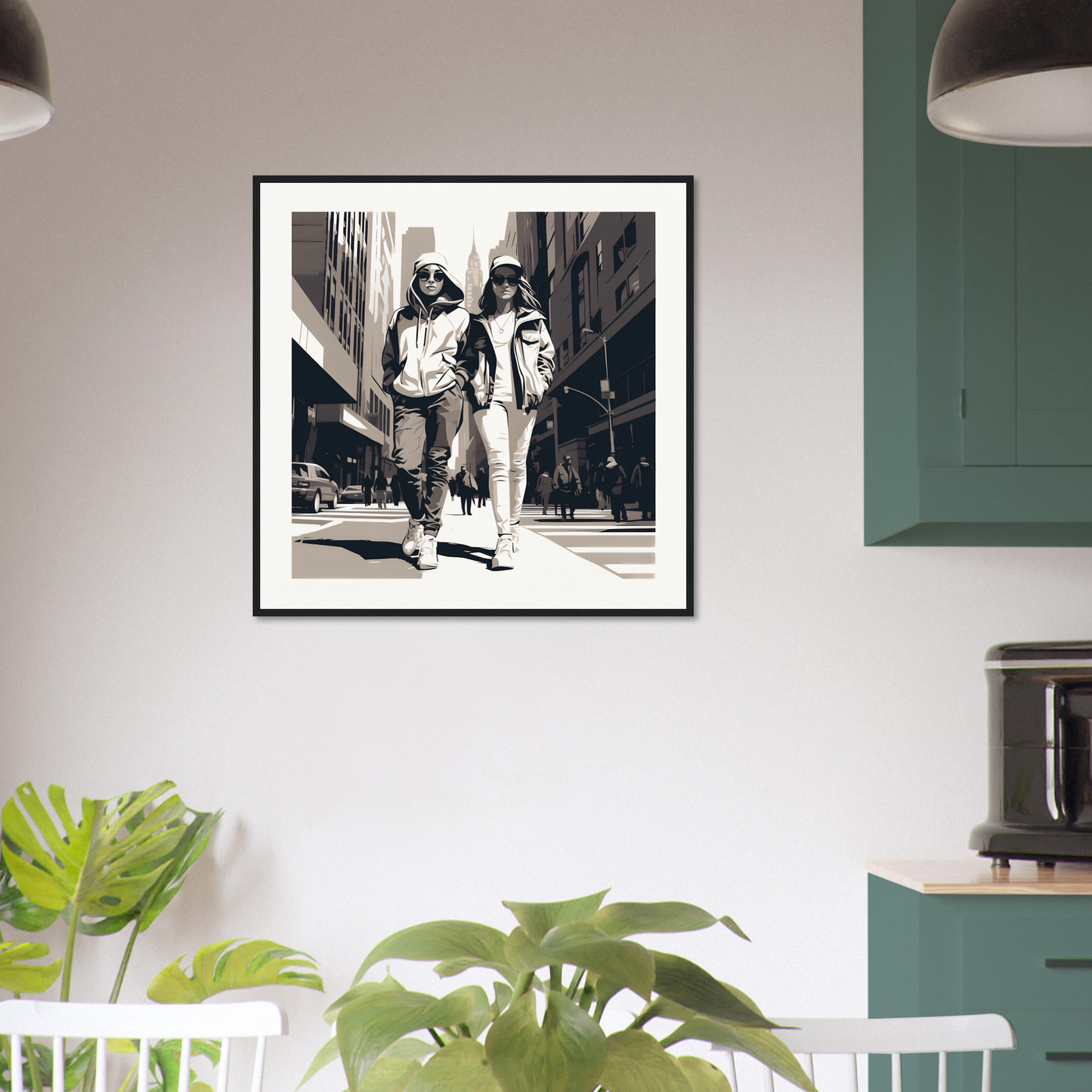 Framed black and white photo of people in Metropolis Footprints Drifting art
