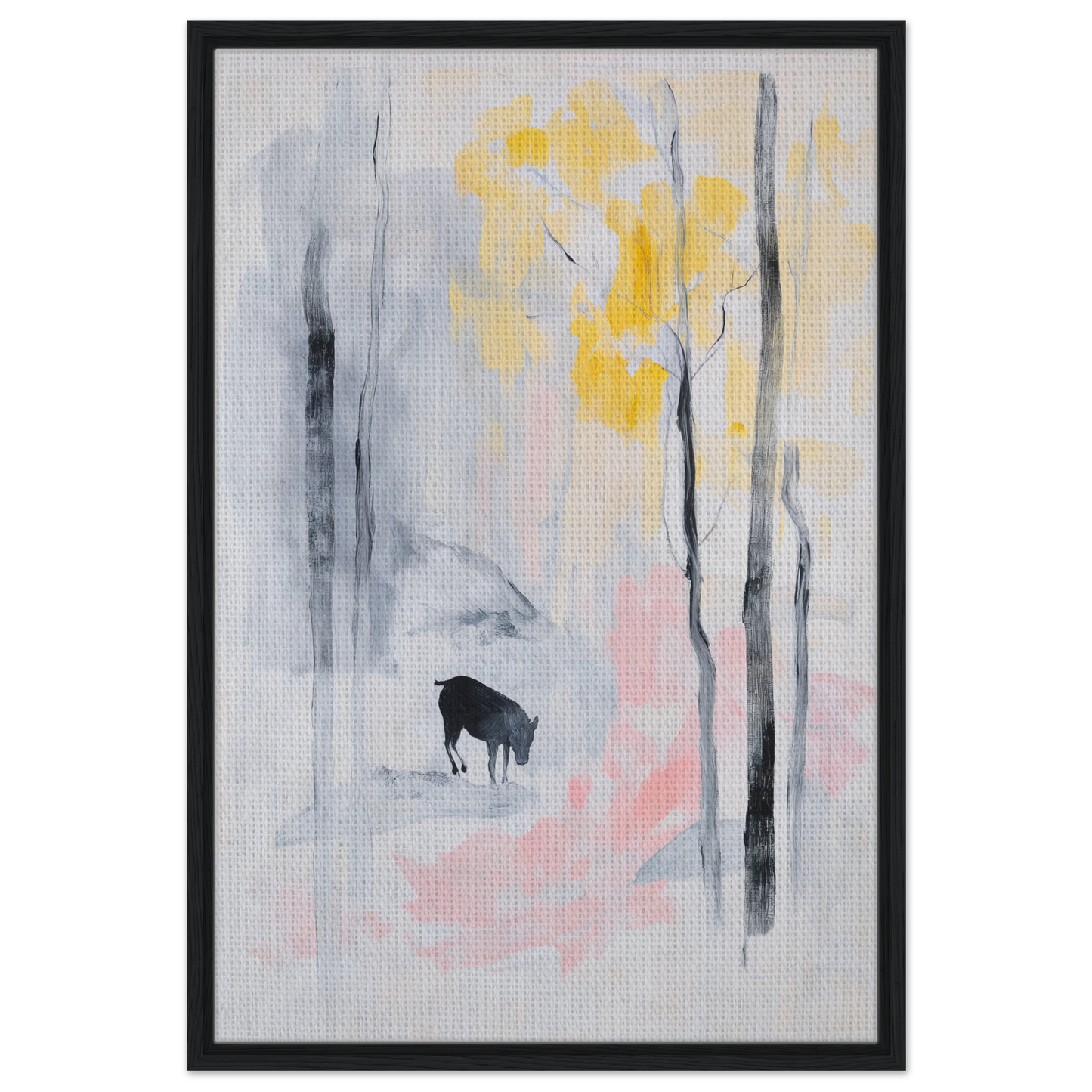 Abstract painting of a deer in misty forest, part of Mindful Goat Reverie collection