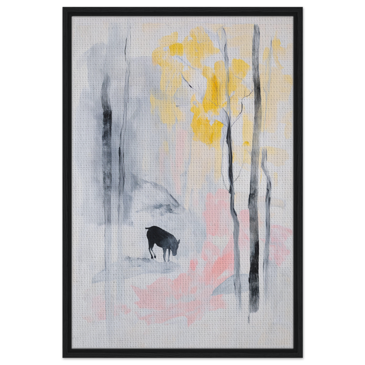 Abstract painting of a deer in misty forest, part of Mindful Goat Reverie collection