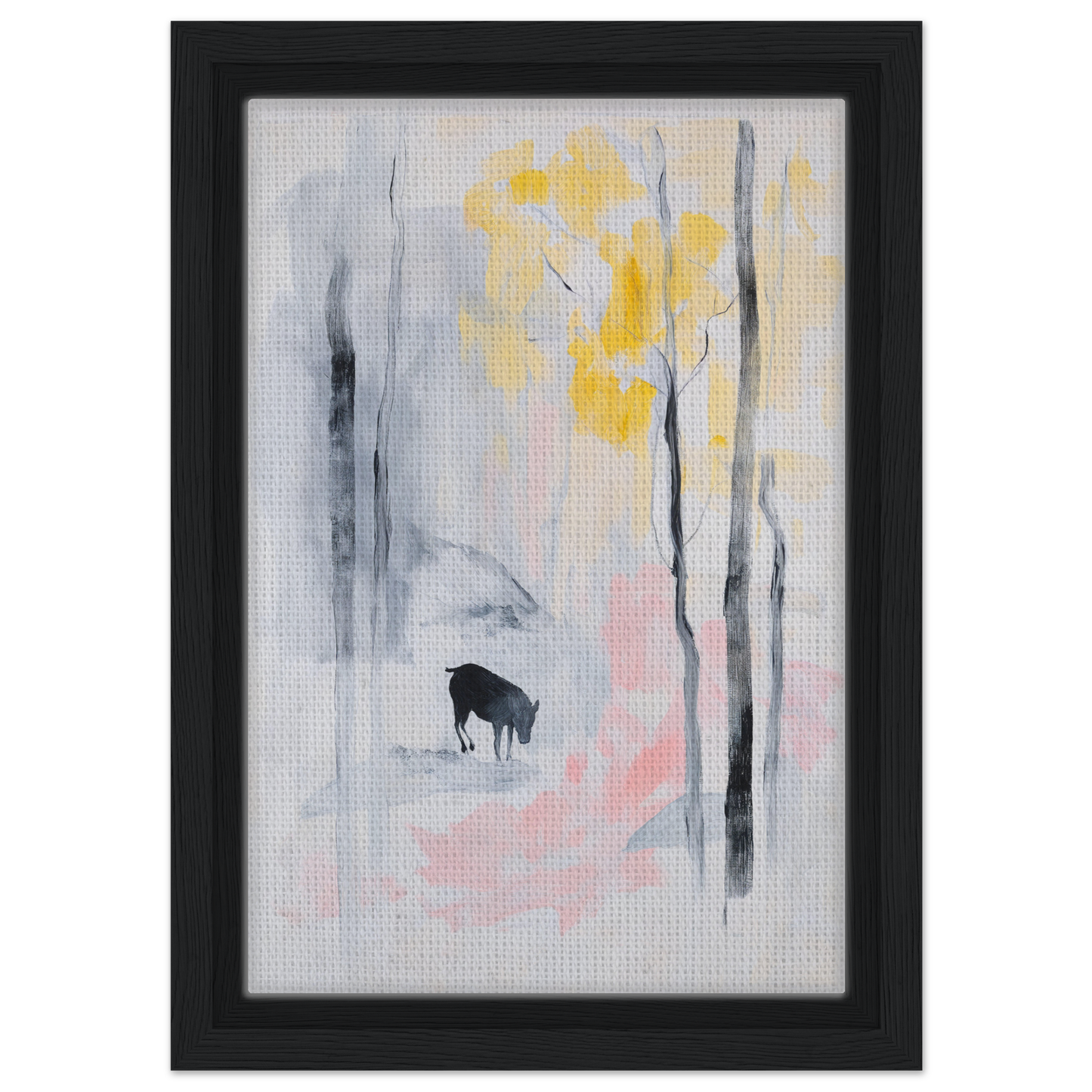 Abstract painting of a deer silhouette in a pastel forest for Mindful Goat Reverie