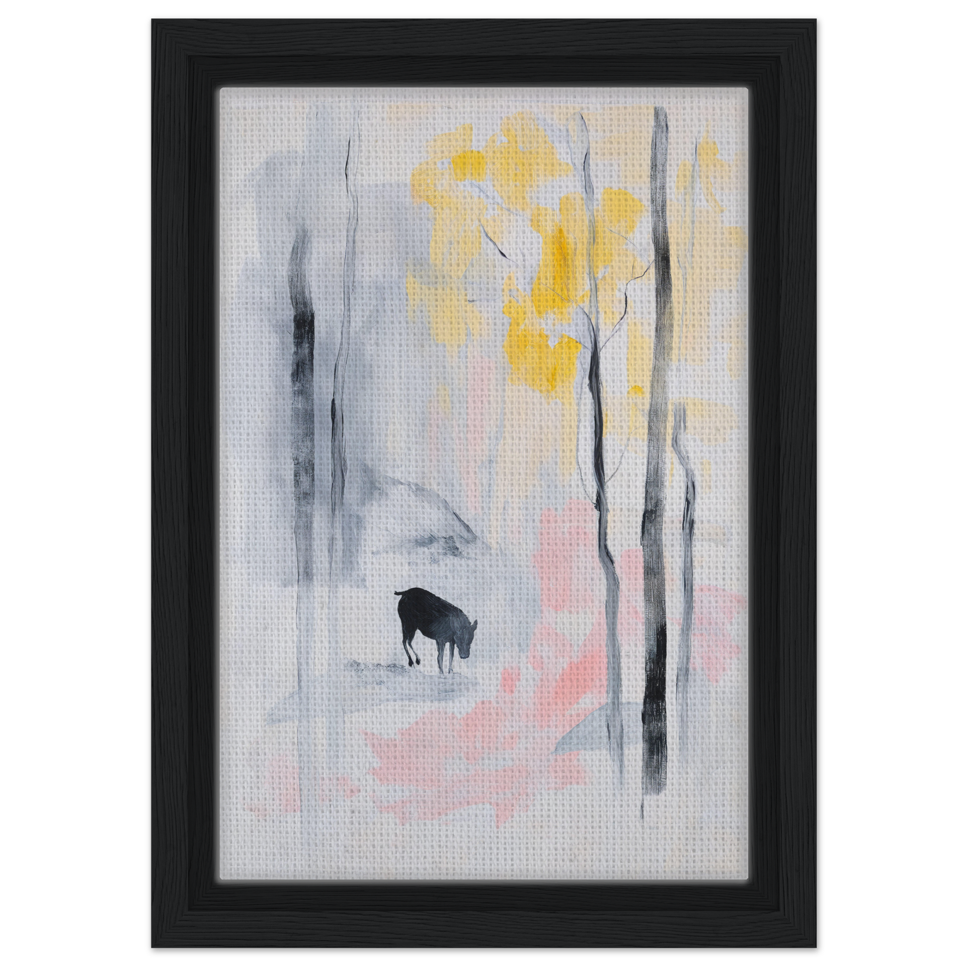 Abstract painting of a deer silhouette in a pastel forest for Mindful Goat Reverie