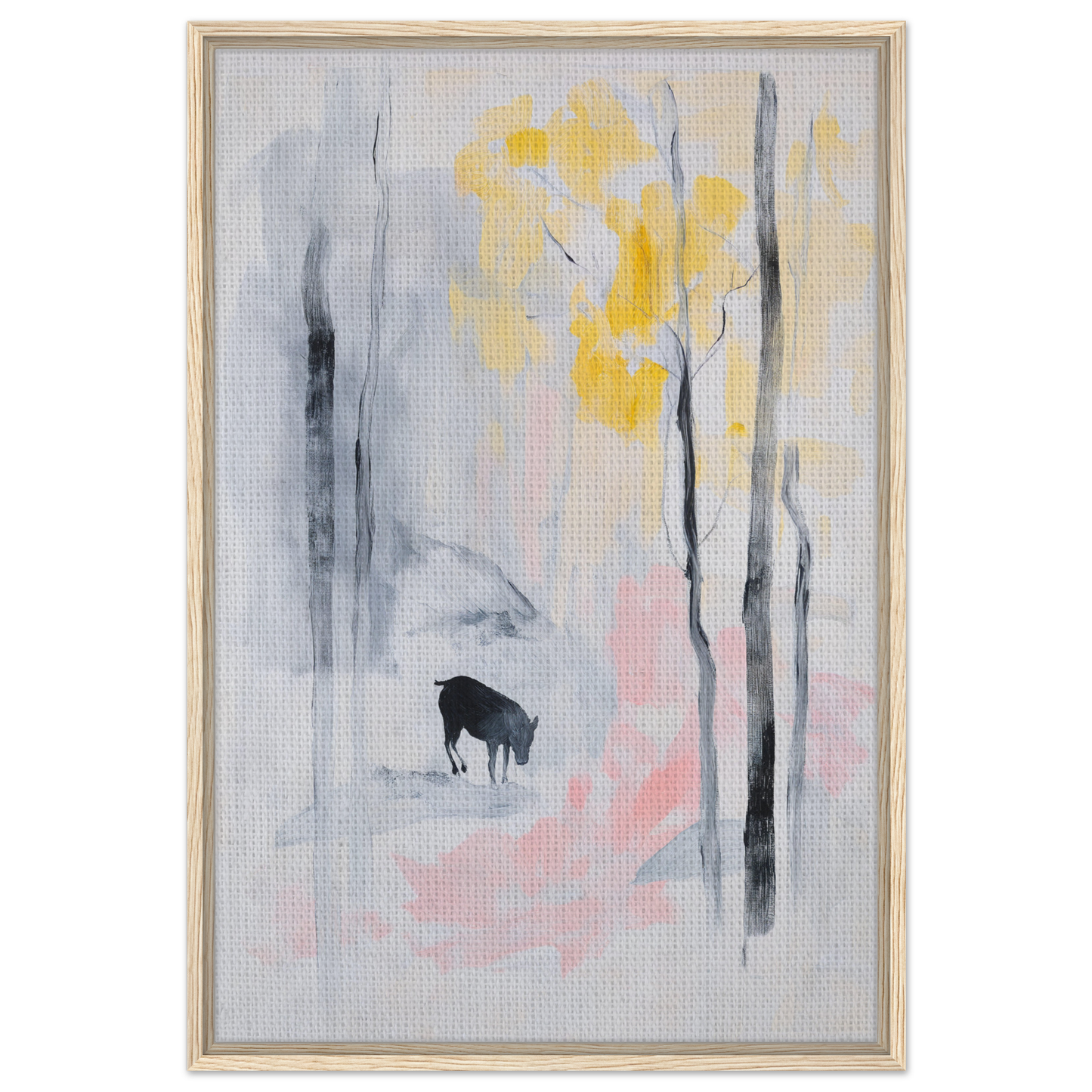Framed canvas print of a deer silhouette in a misty forest, Mindful Goat Reverie
