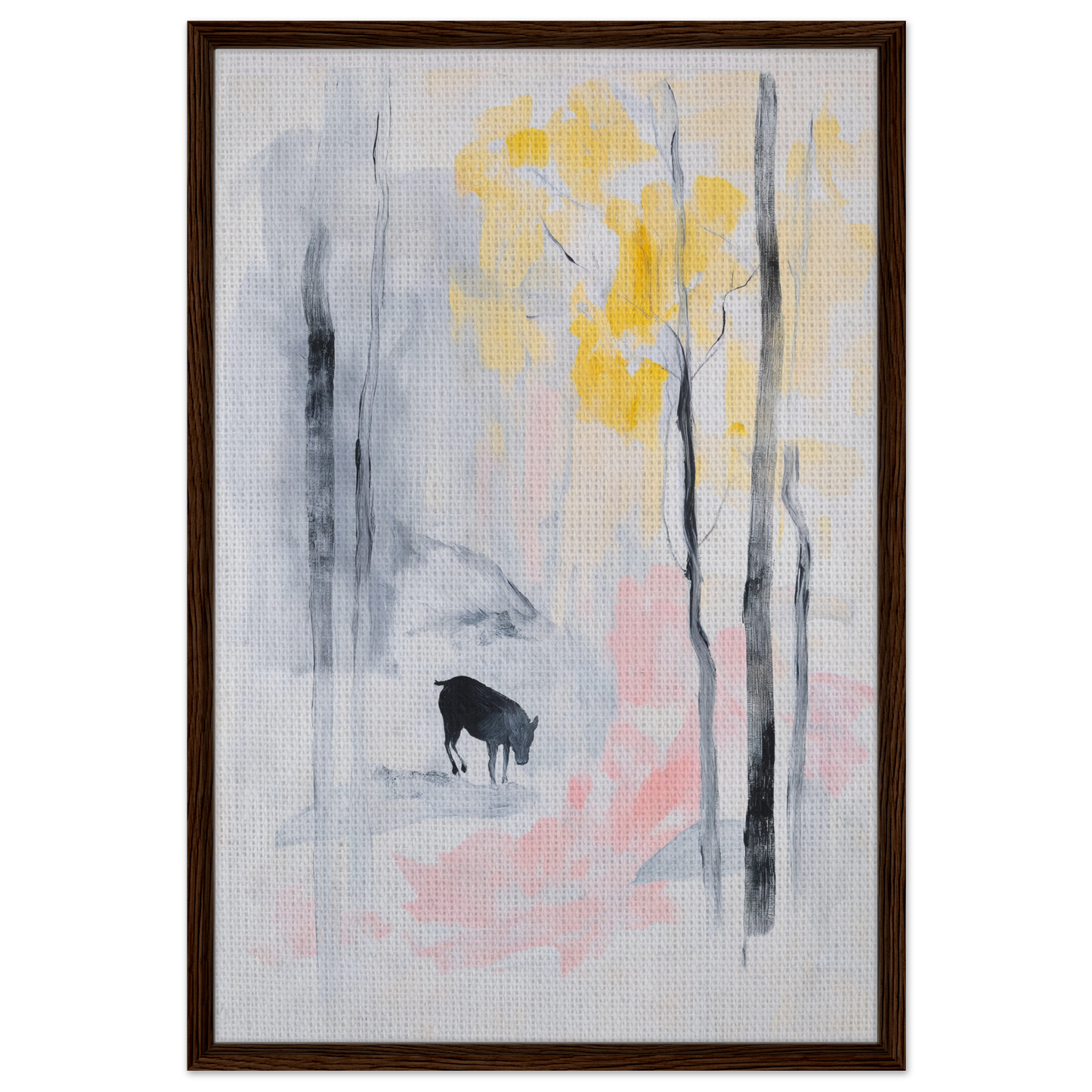 Abstract painting of a deer in misty forest, featured in Mindful Goat Reverie room decor