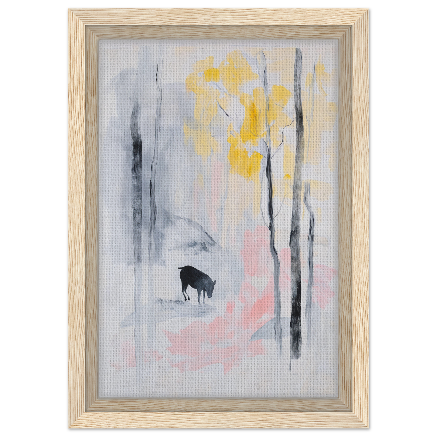 Abstract painting of a deer silhouette in a misty forest for Mindful Goat Reverie room decor