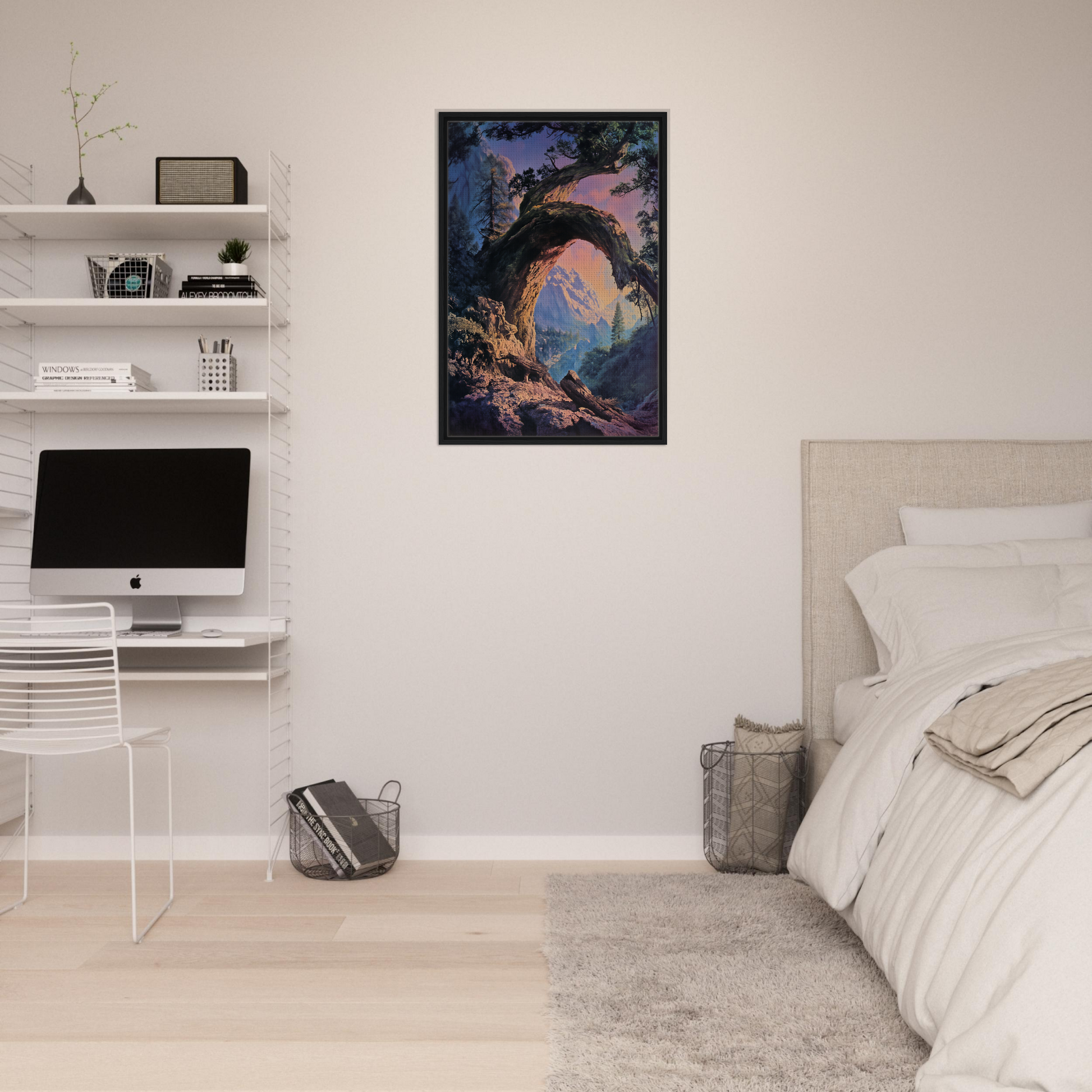 Framed fantasy artwork of a dragon silhouette for Mist Vortex Gateway room decor