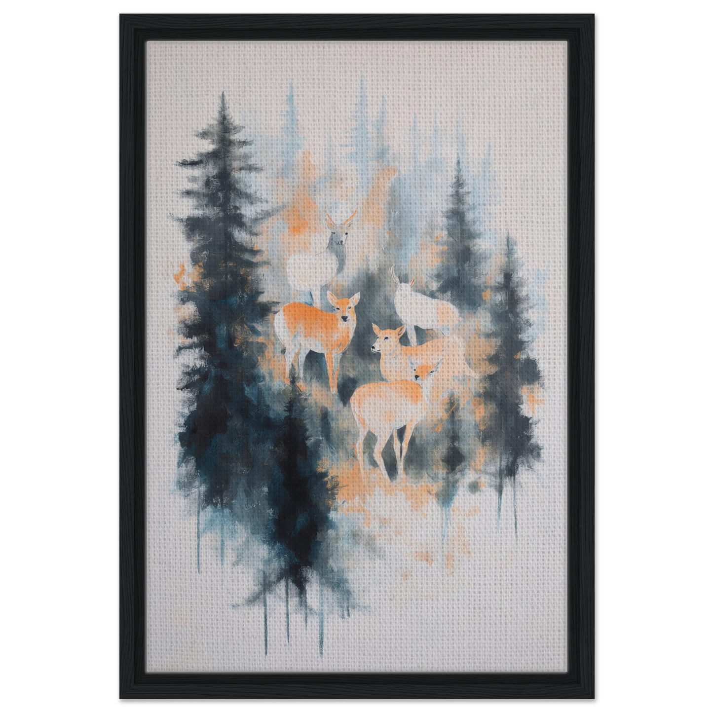 Framed watercolor painting of a misted deer ballet for elegant room decor