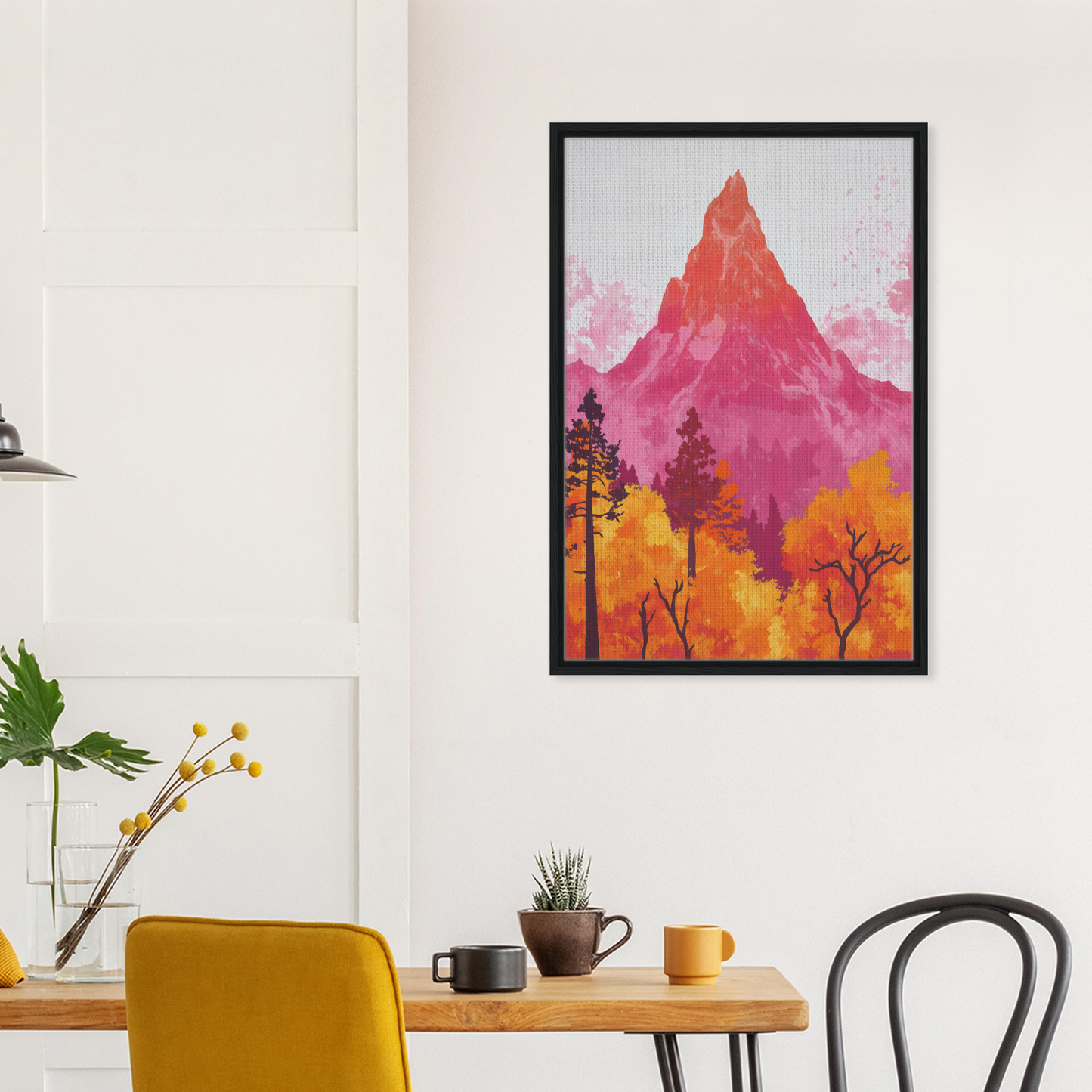 Framed artwork of a vibrant mountain landscape for Room Decor, Mountain’s Vibrant Symphony
