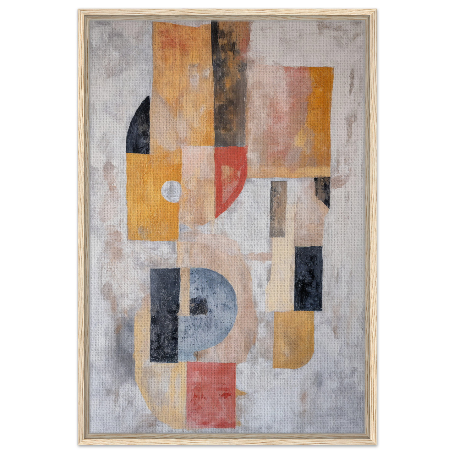Abstract painting of geometric shapes in muted colors for Mustard Geometry Dance room decor