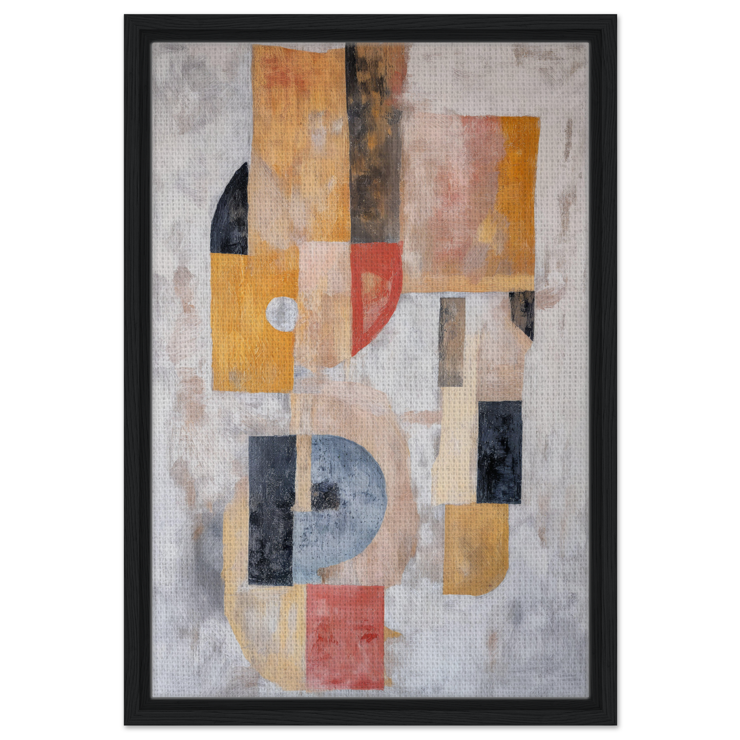 Abstract painting of geometric shapes in muted tones for Mustard Geometry Dance decor