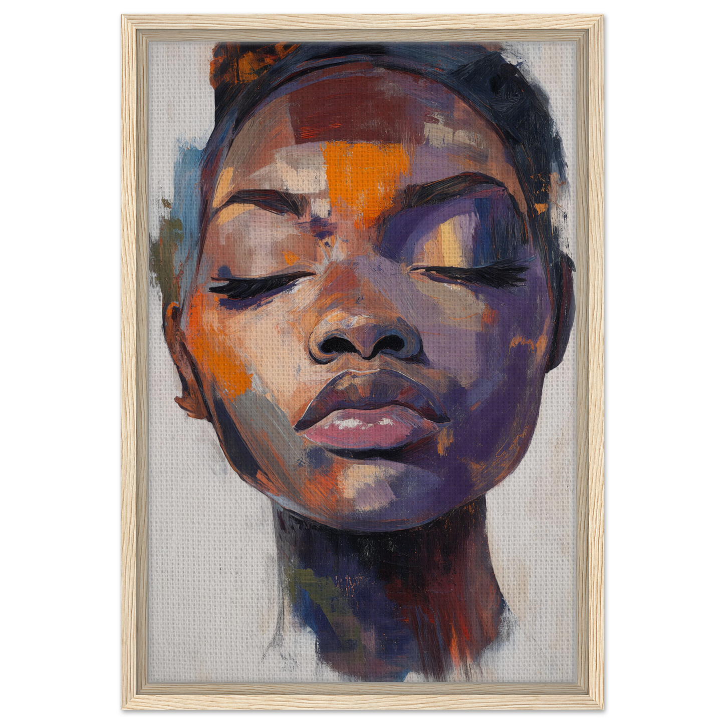 Colorful portrait painting with closed eyes, vibrant skin tones for Mystic Palette Reverie