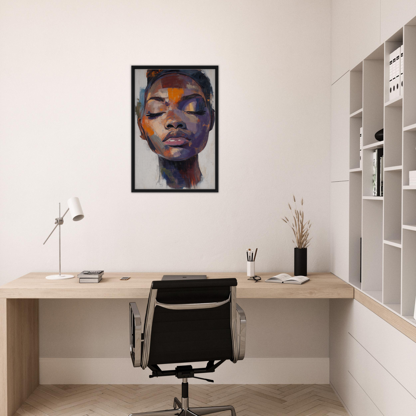 Colorful portrait with closed eyes showcasing Mystic Palette Reverie for stylish room decor