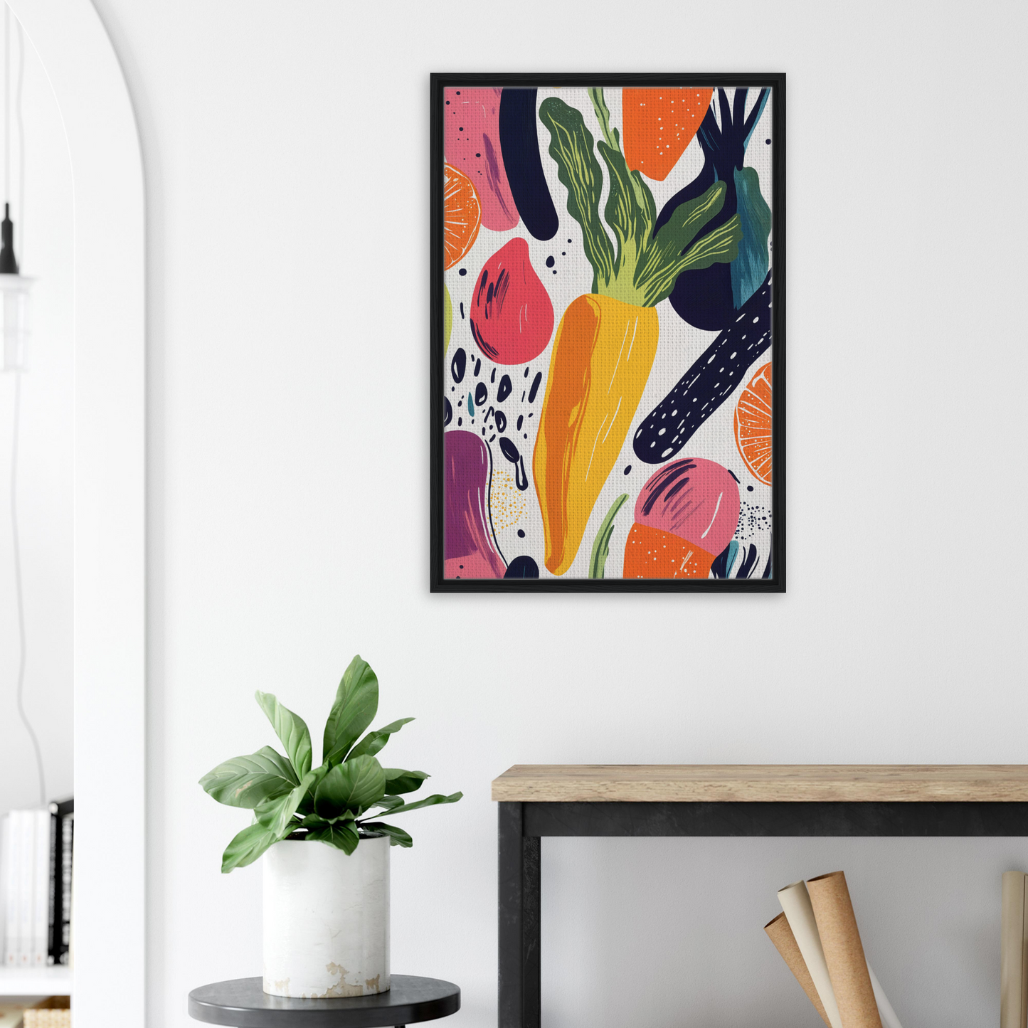 Colorful abstract painting of fruits and vegetables for Nourishment Reverberation Fields room decor
