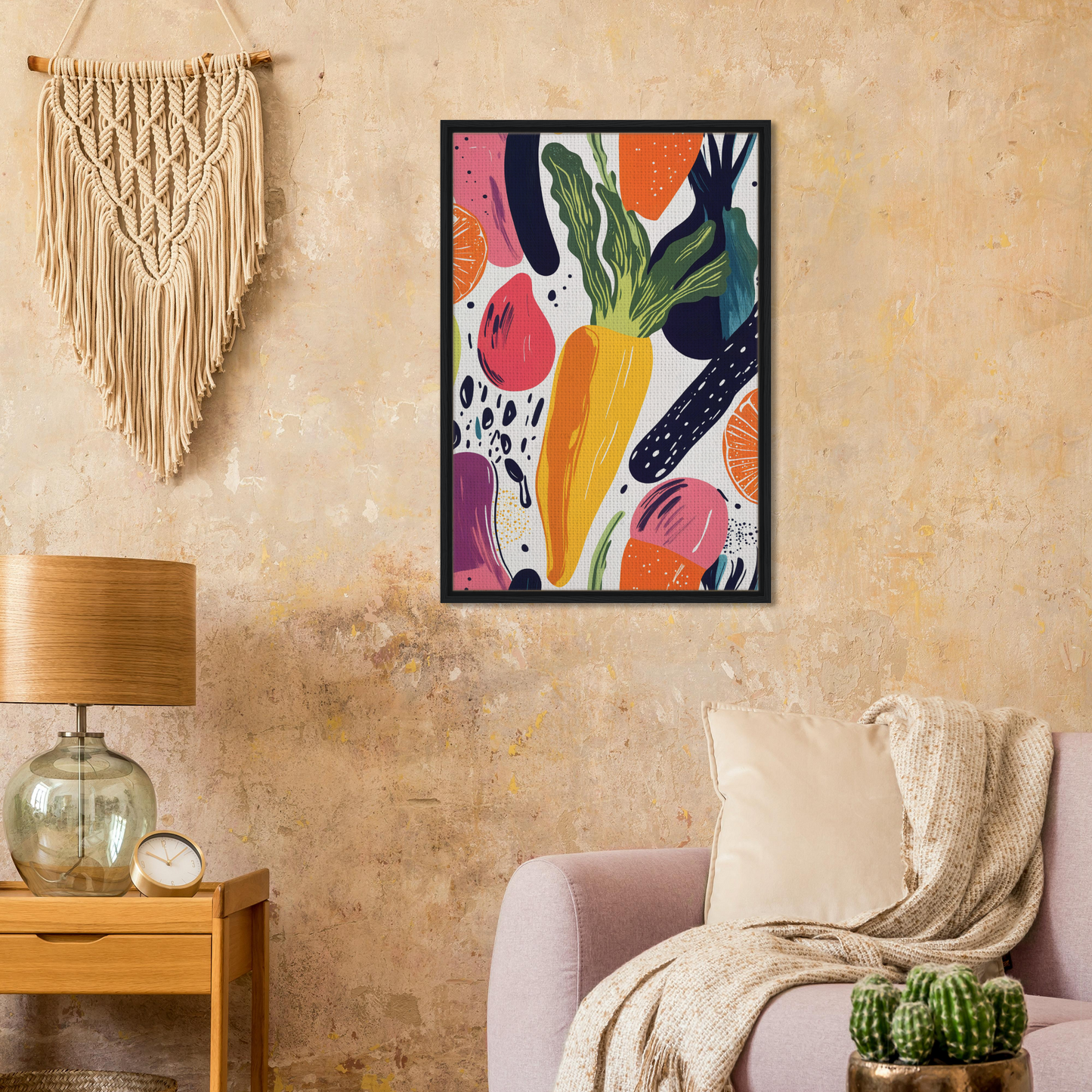 Colorful abstract painting with organic shapes in Nourishment Reverberation Fields framed canvas print