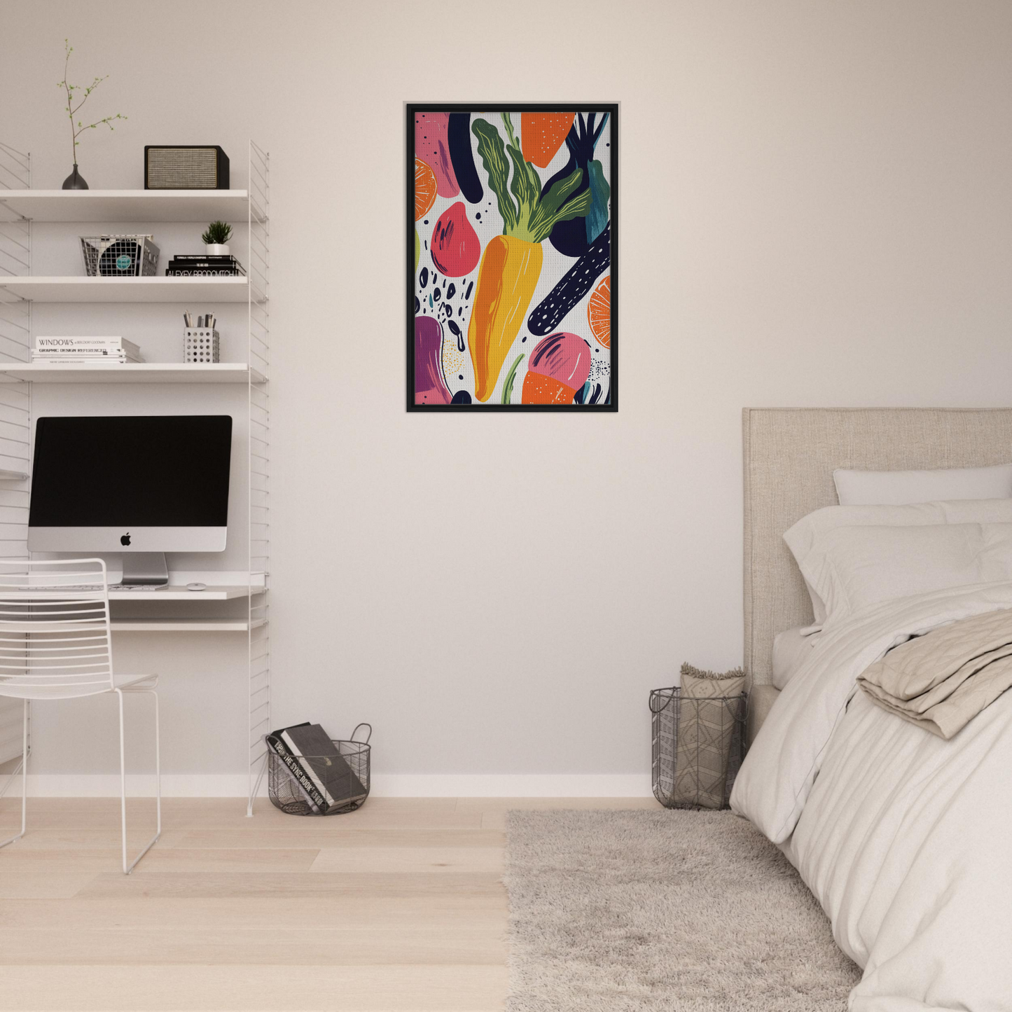 Colorful abstract painting in black frame for Nourishment Reverberation Fields room decor