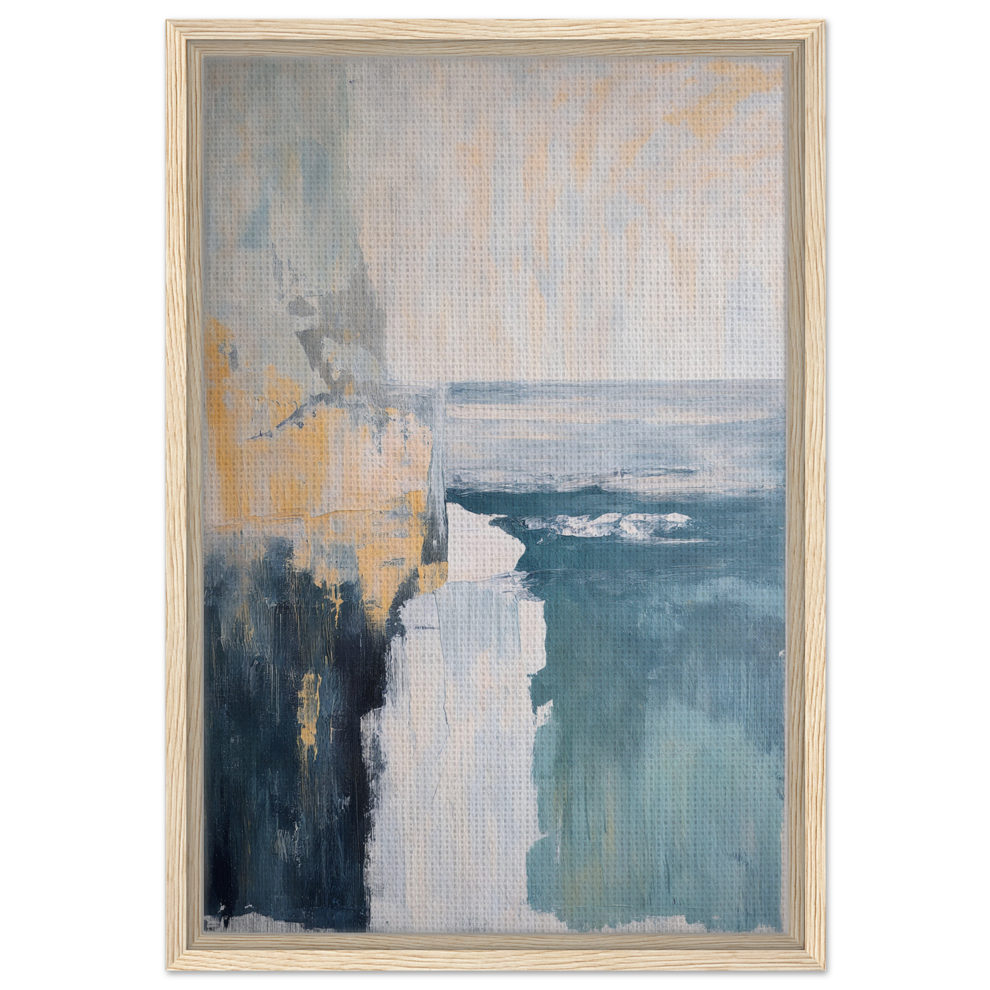 Abstract painting of a coastal scene in Oceanic Ever Blue framed canvas art