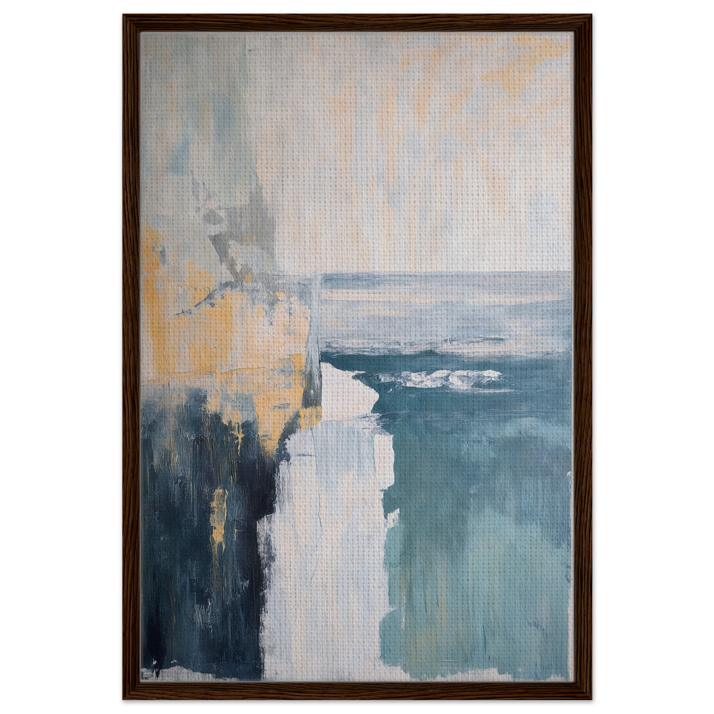 Abstract coastal cliff painting in Oceanic Ever Blue framed canvas art