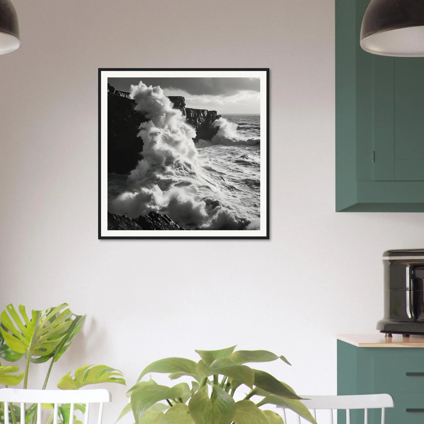 Black and white framed poster of ocean waves for Oceanic Thunder Locks special edition art™