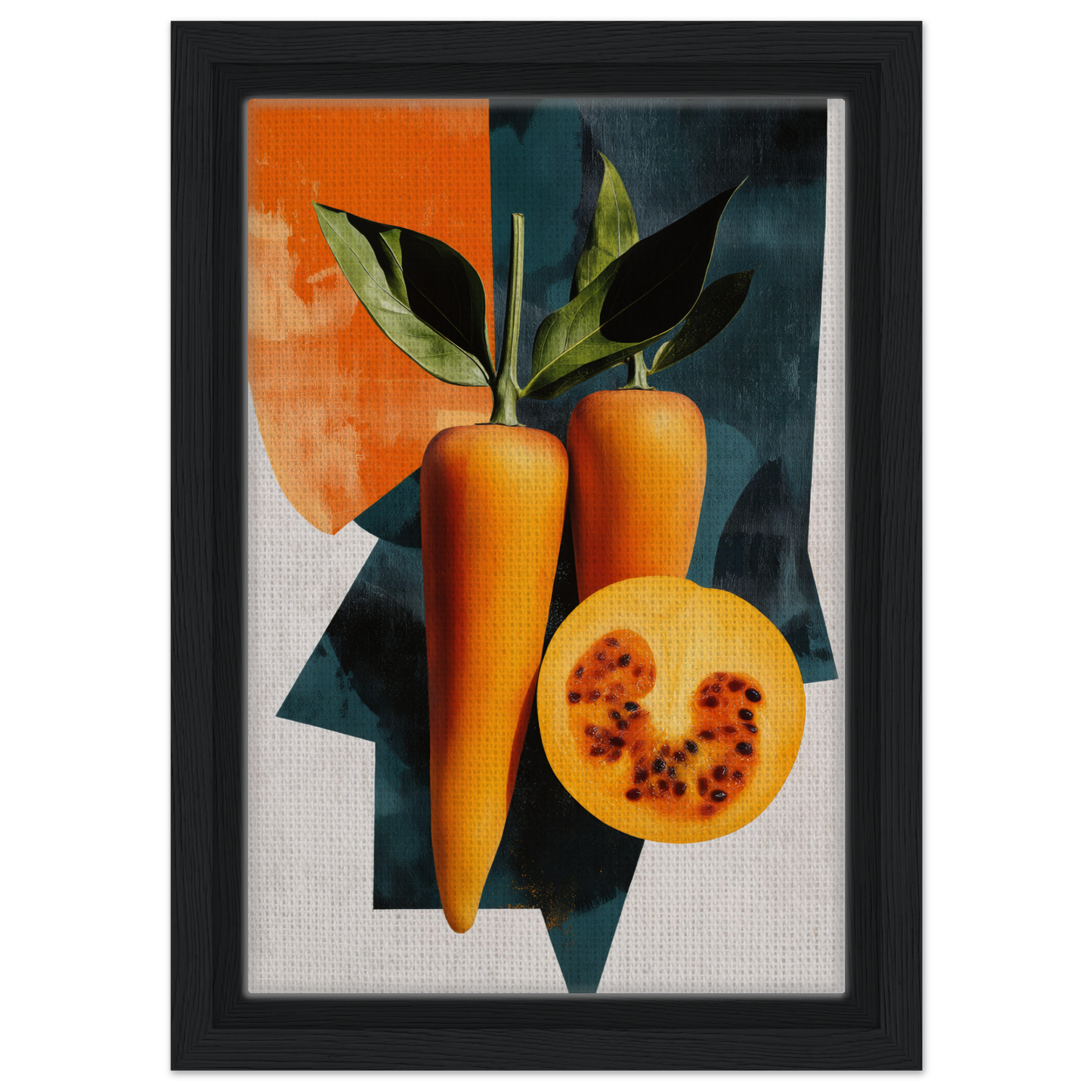 Framed artwork of orange bell peppers and passion fruit for Orange Reality Fusion room decor