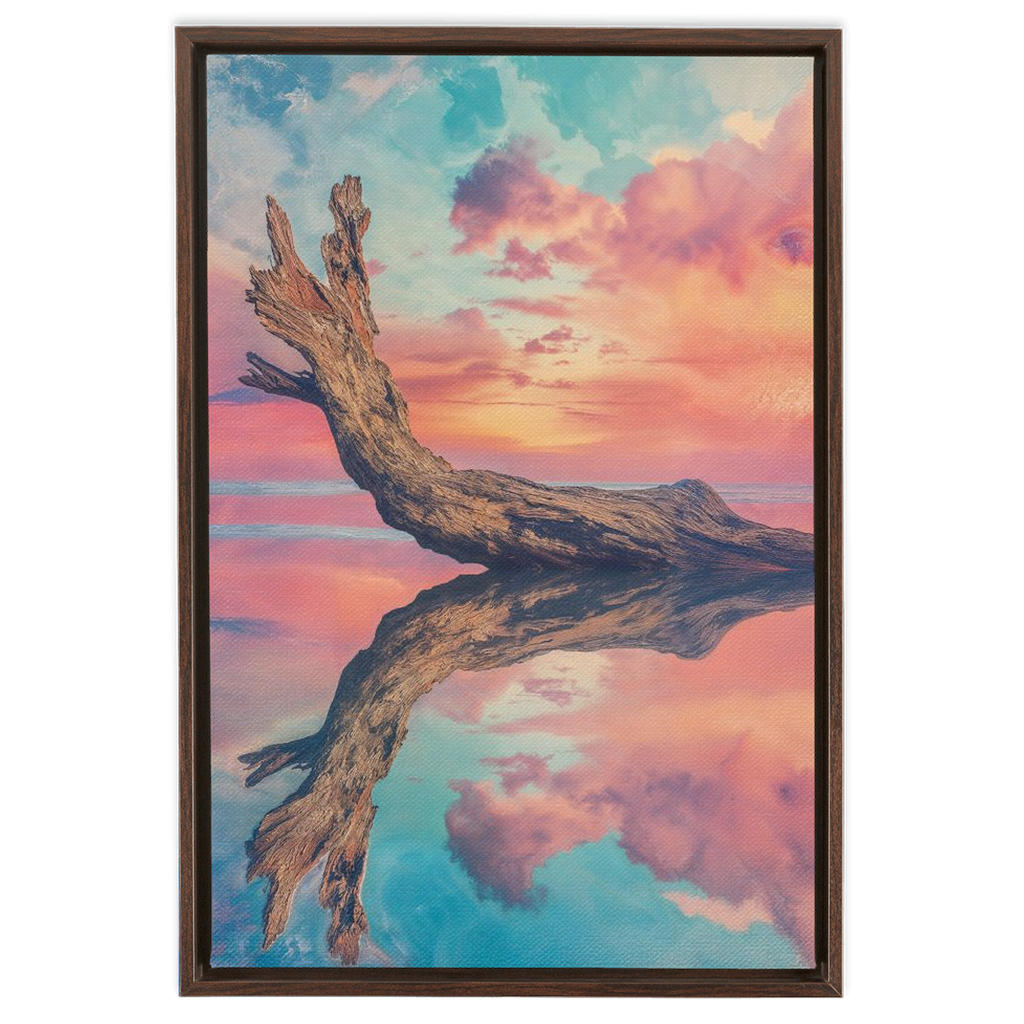 A painting of a tree trunk in the water