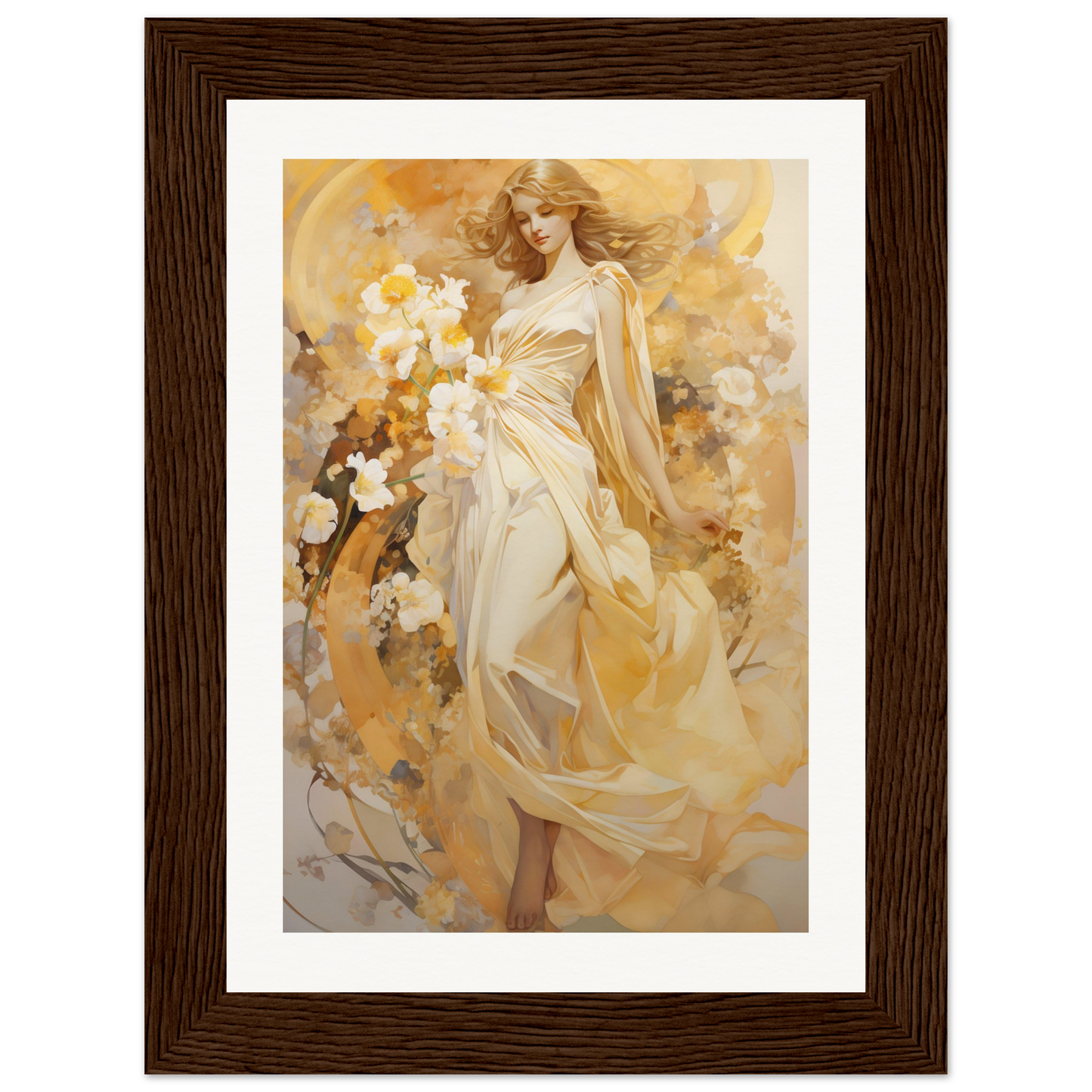 A painting of a woman in a white dress