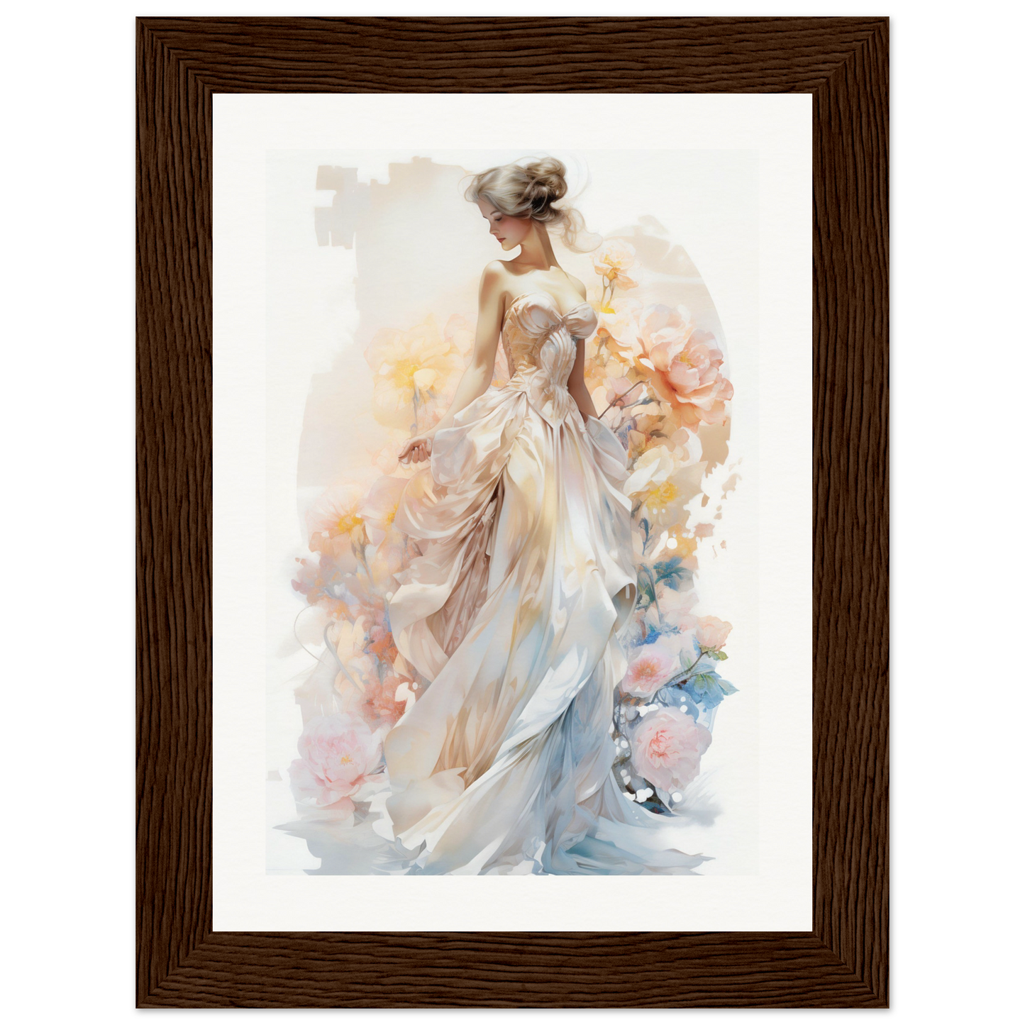 A painting of a woman in a white dress