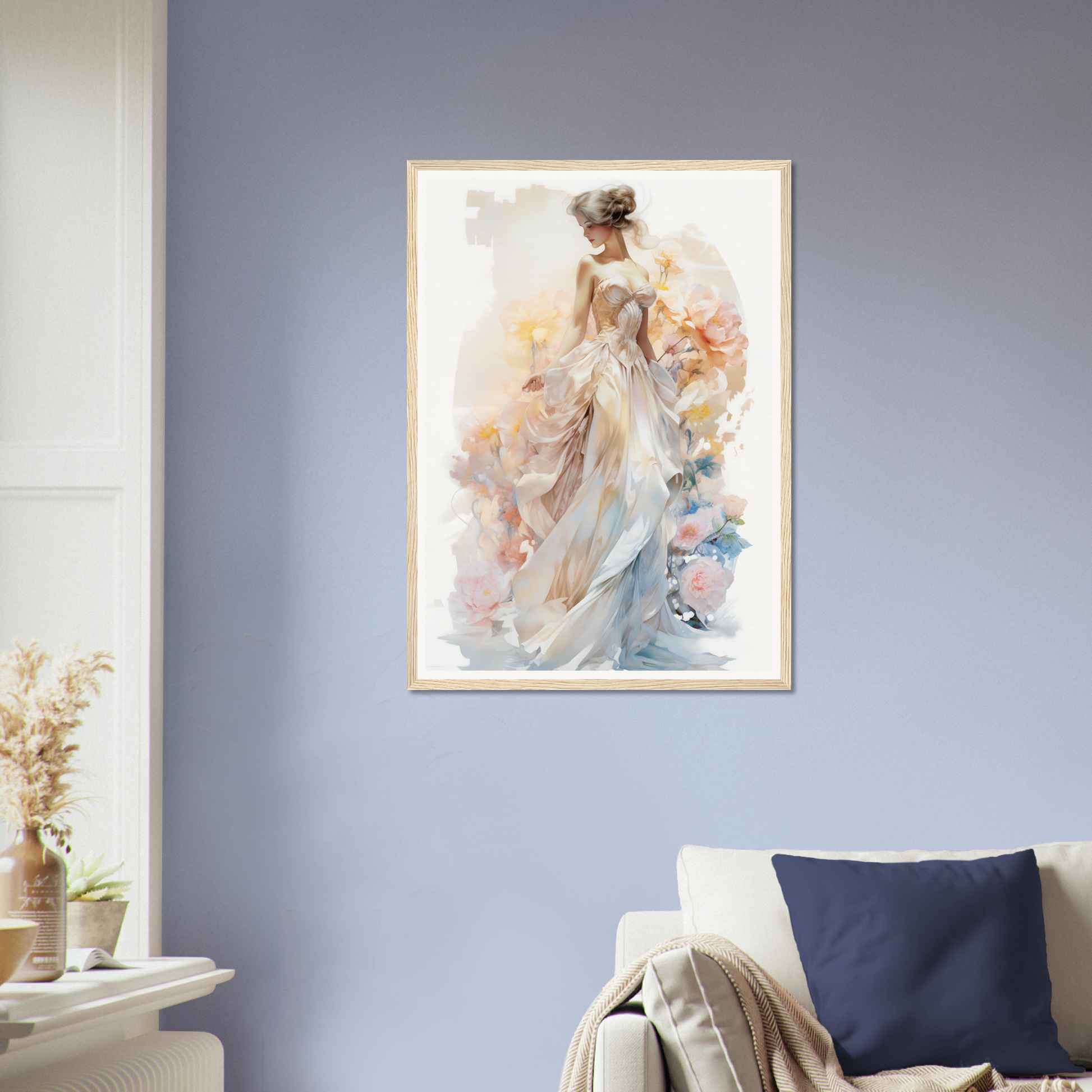 A painting of a woman in a white dress