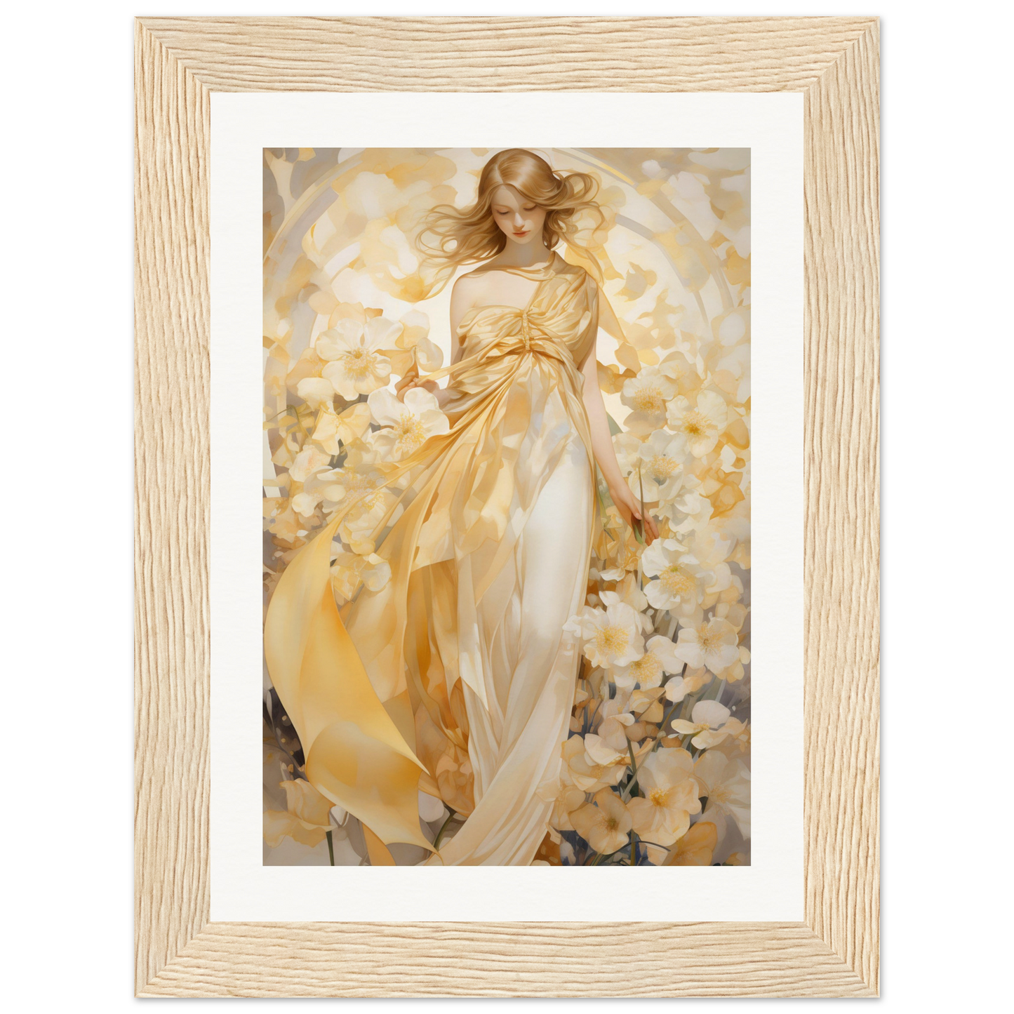 A painting of a woman in a yellow dress
