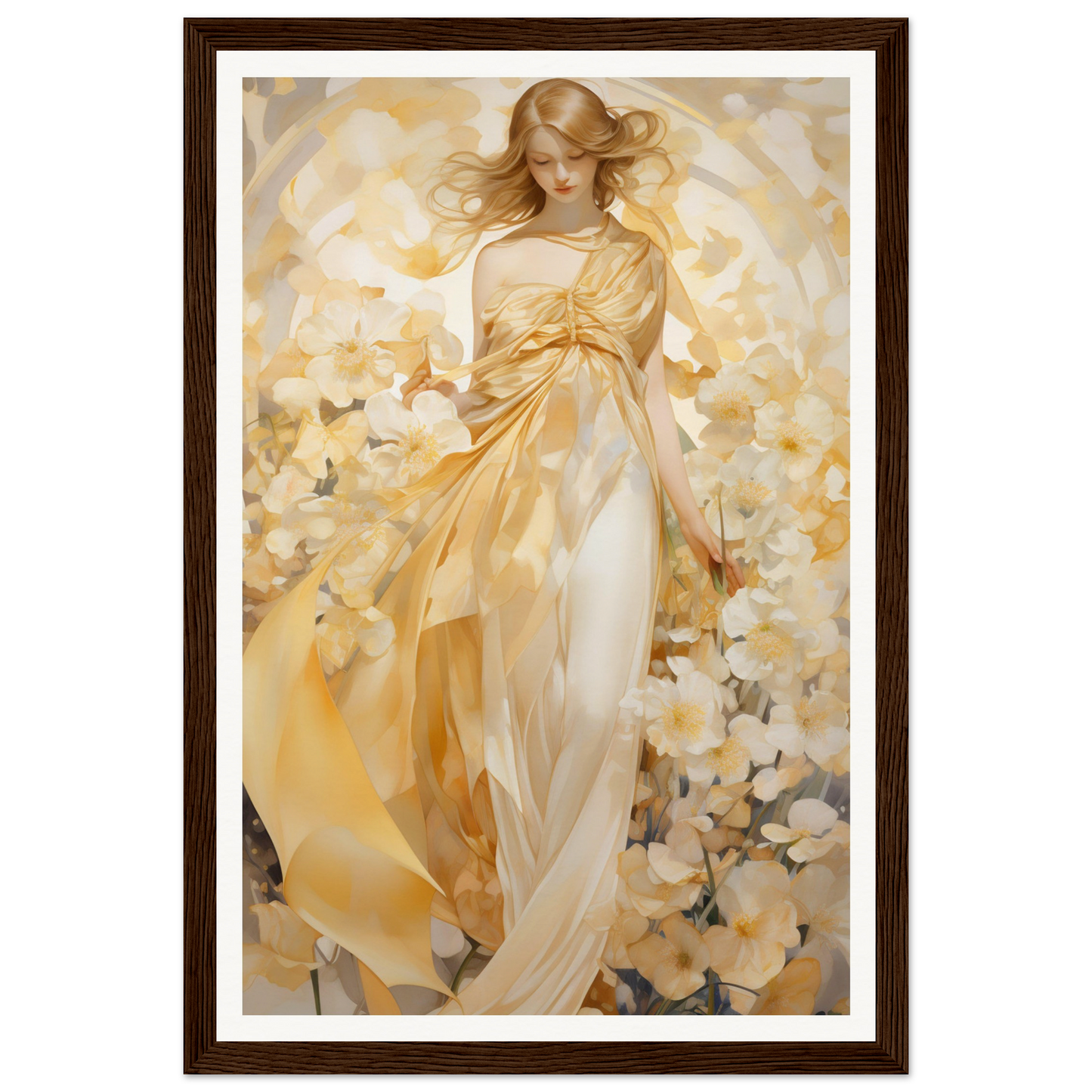 A painting of a woman in a yellow dress