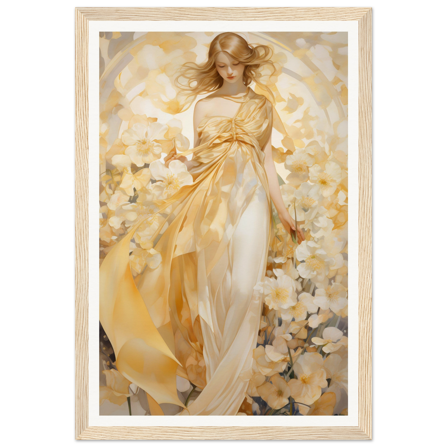A painting of a woman in a yellow dress