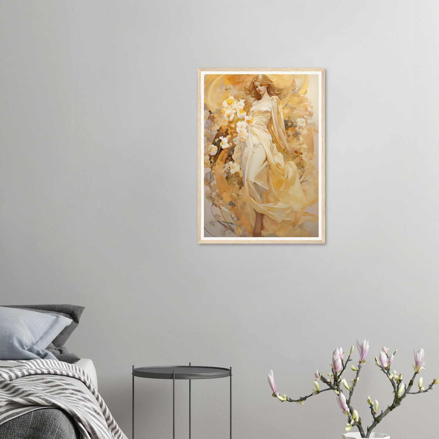 A painting of a woman in a yellow dress