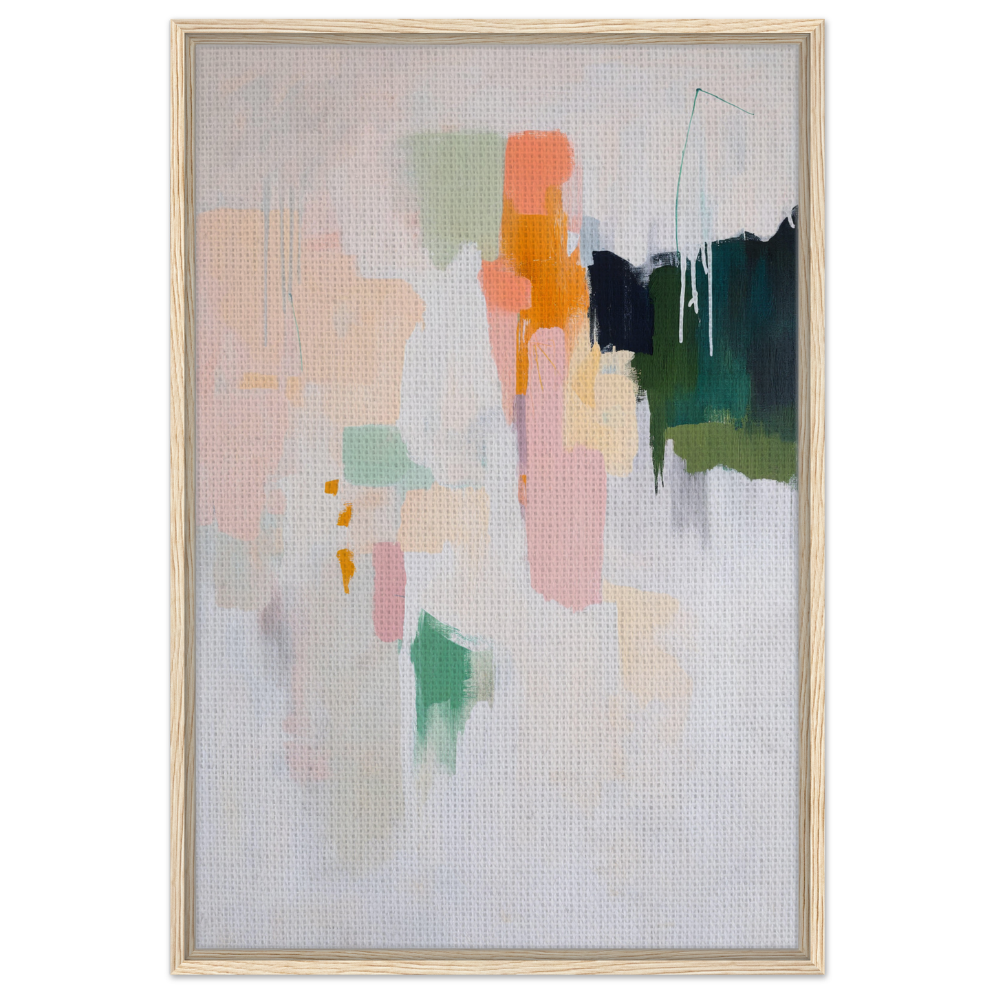 Abstract painting in soft pastels and bold brushstrokes, framed as Pastel Mind Symphony