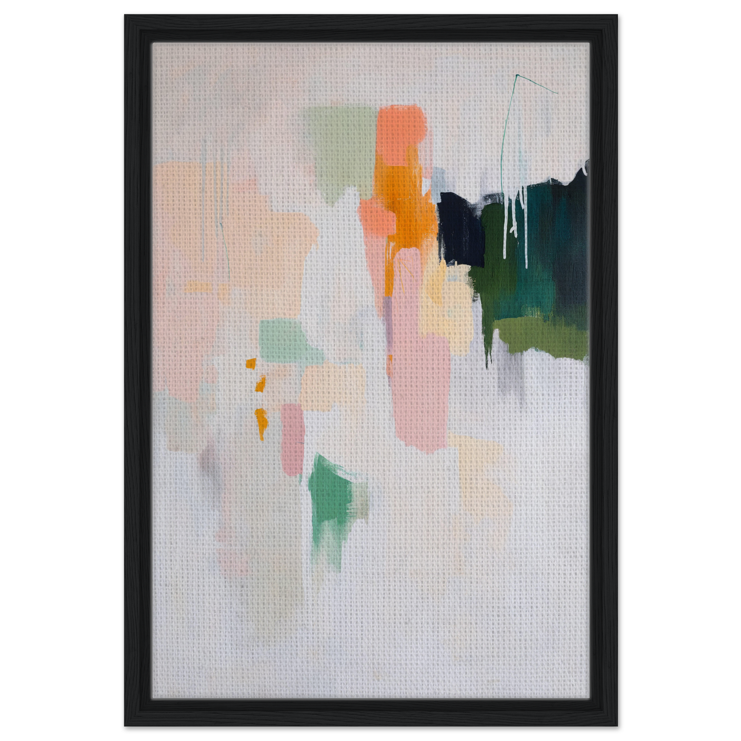 Abstract painting in soft pastels and bold brushstrokes, framed as Pastel Mind Symphony