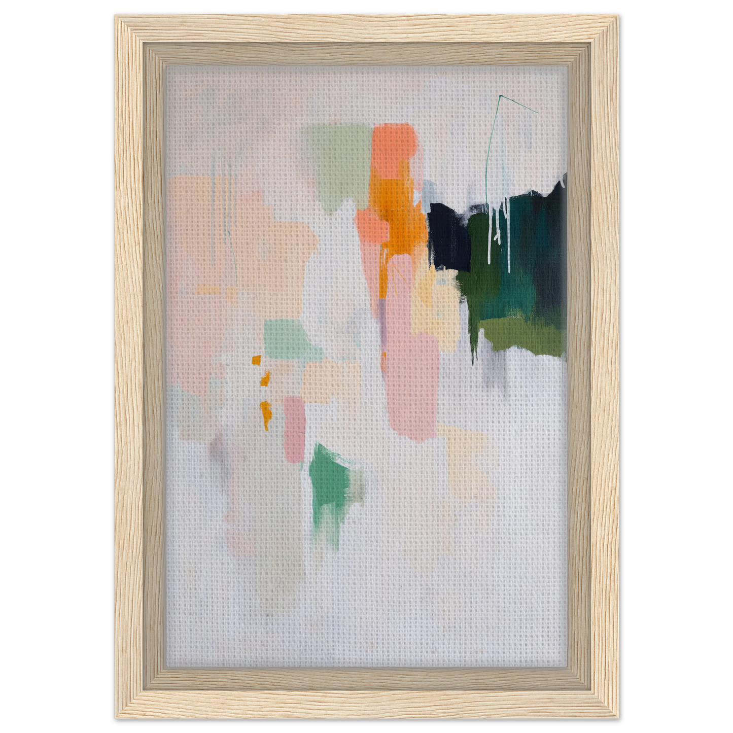 Abstract pastel painting in a light wooden frame for stylish room decor, Pastel Mind Symphony