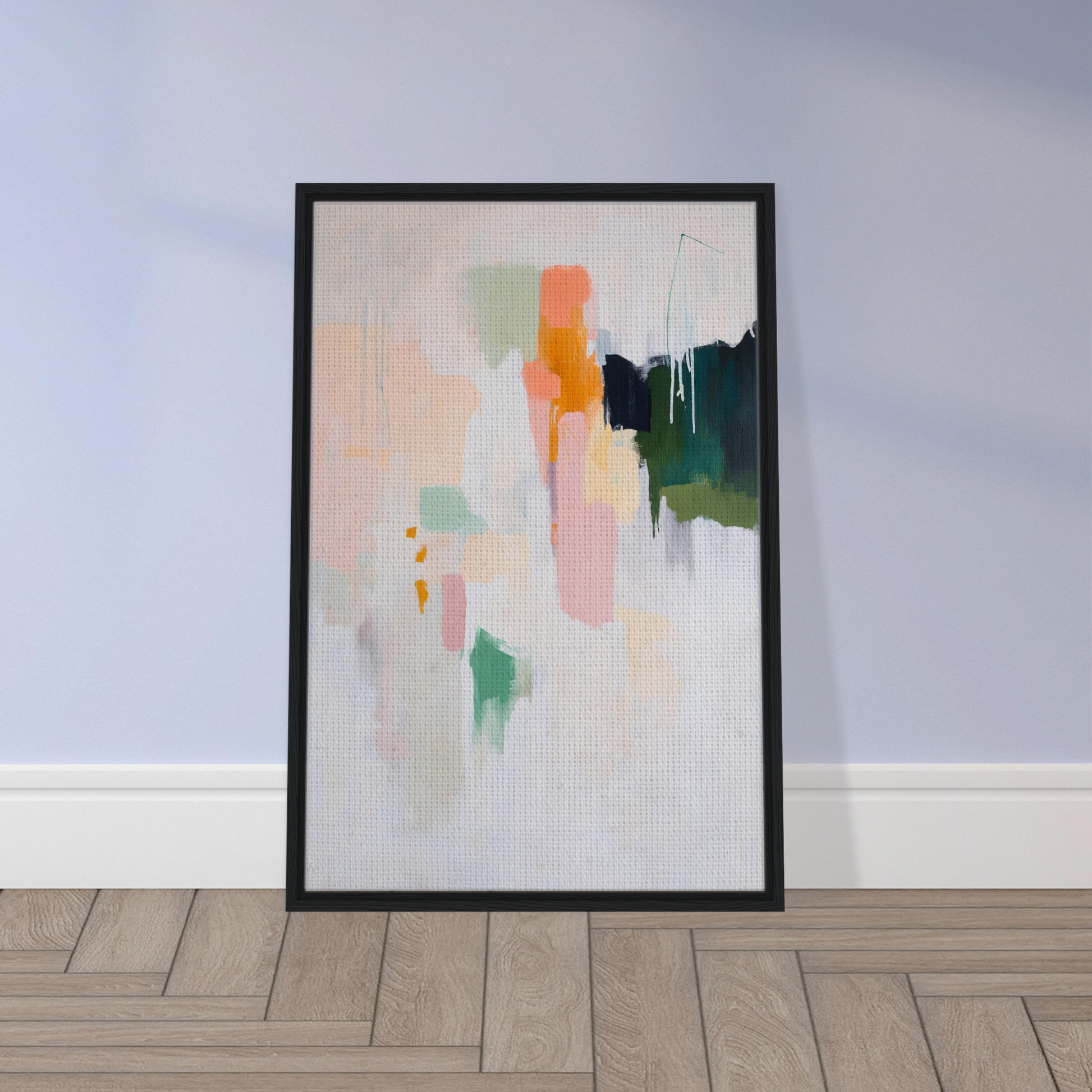 Framed canvas print of Pastel Mind Symphony featuring soft pastel colors and brushstrokes