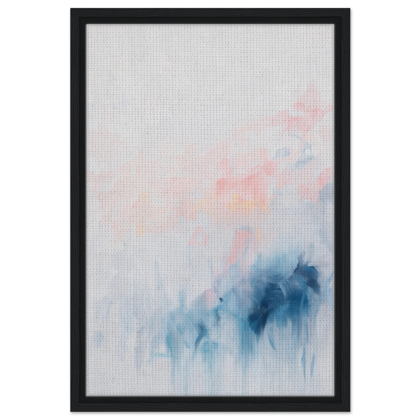 Abstract watercolor painting in soft blue and pink hues for Pastel Reverie framed canvas
