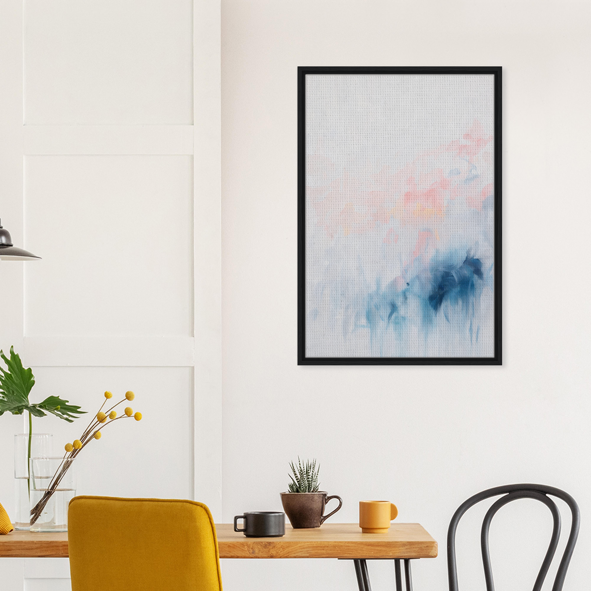 Abstract watercolor painting in a black frame, evoking Pastel Reverie with soft hues