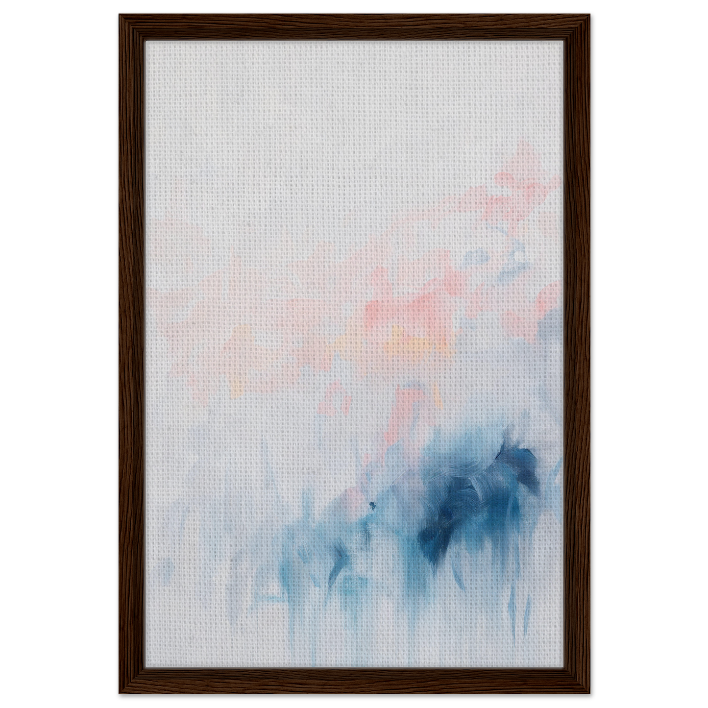 Framed abstract watercolor painting in soft blue and pink hues titled Pastel Reverie