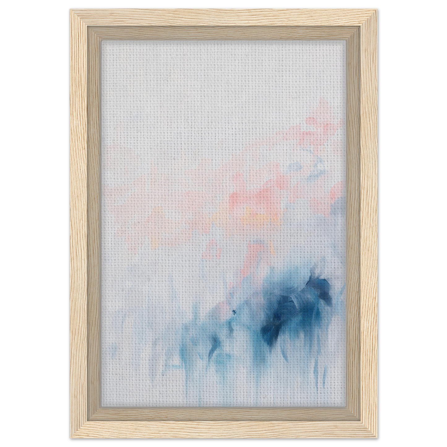 Framed abstract watercolor painting in soft blue and pink hues for Pastel Reverie room decor