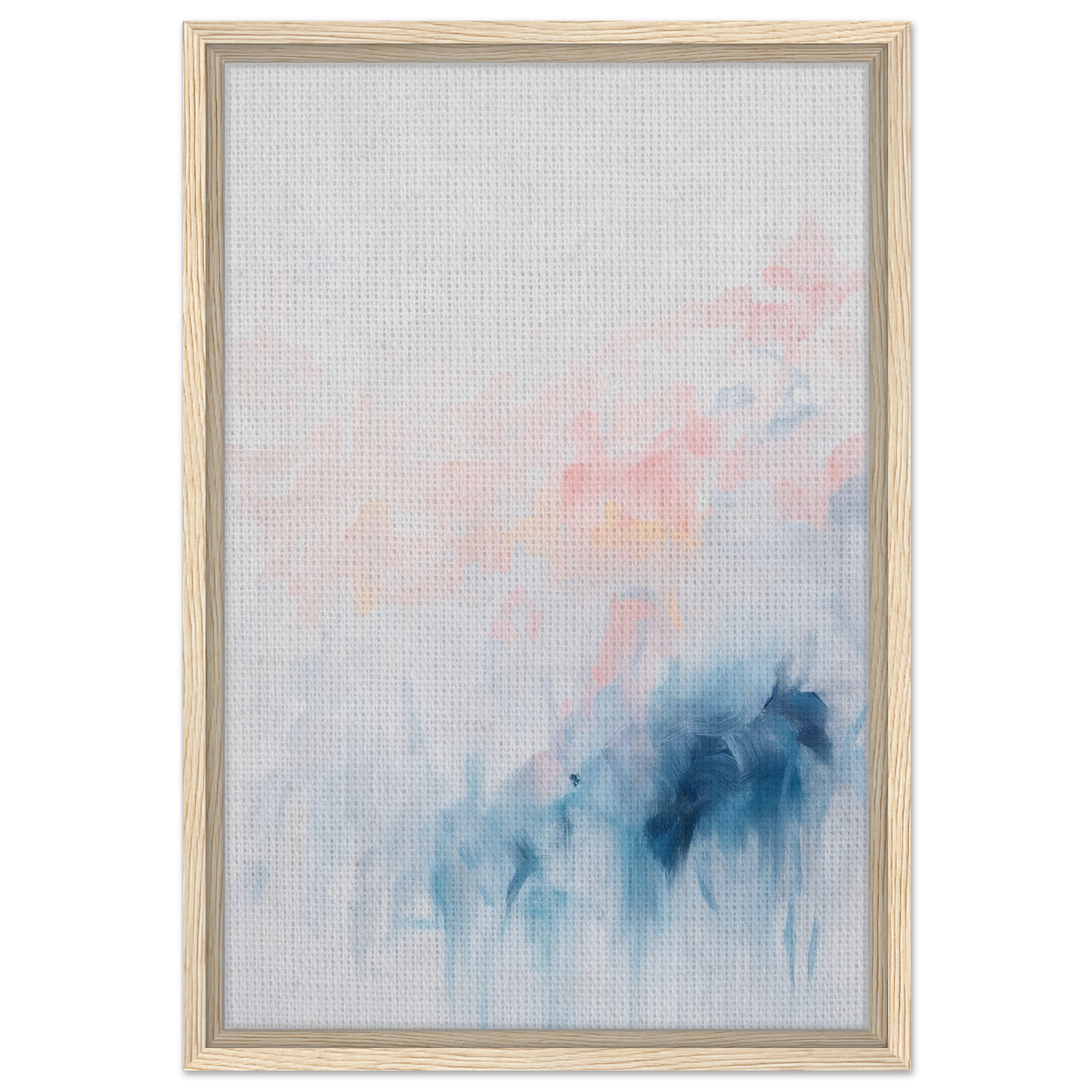 Framed abstract watercolor painting in soft blue and pink hues, Pastel Reverie design