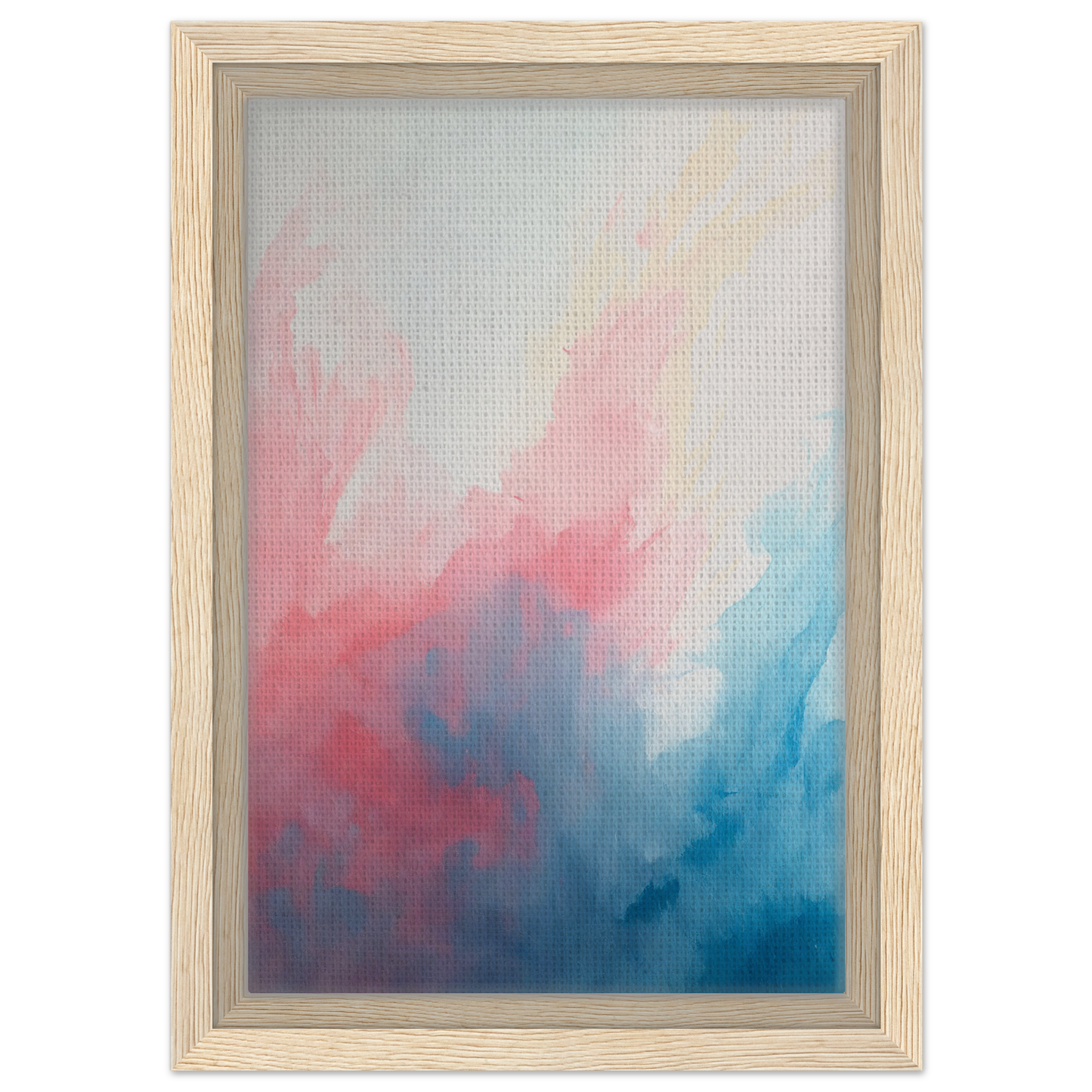 Abstract painting of Pastel Whirl Dance with soft pink and blue hues in framed canvas print
