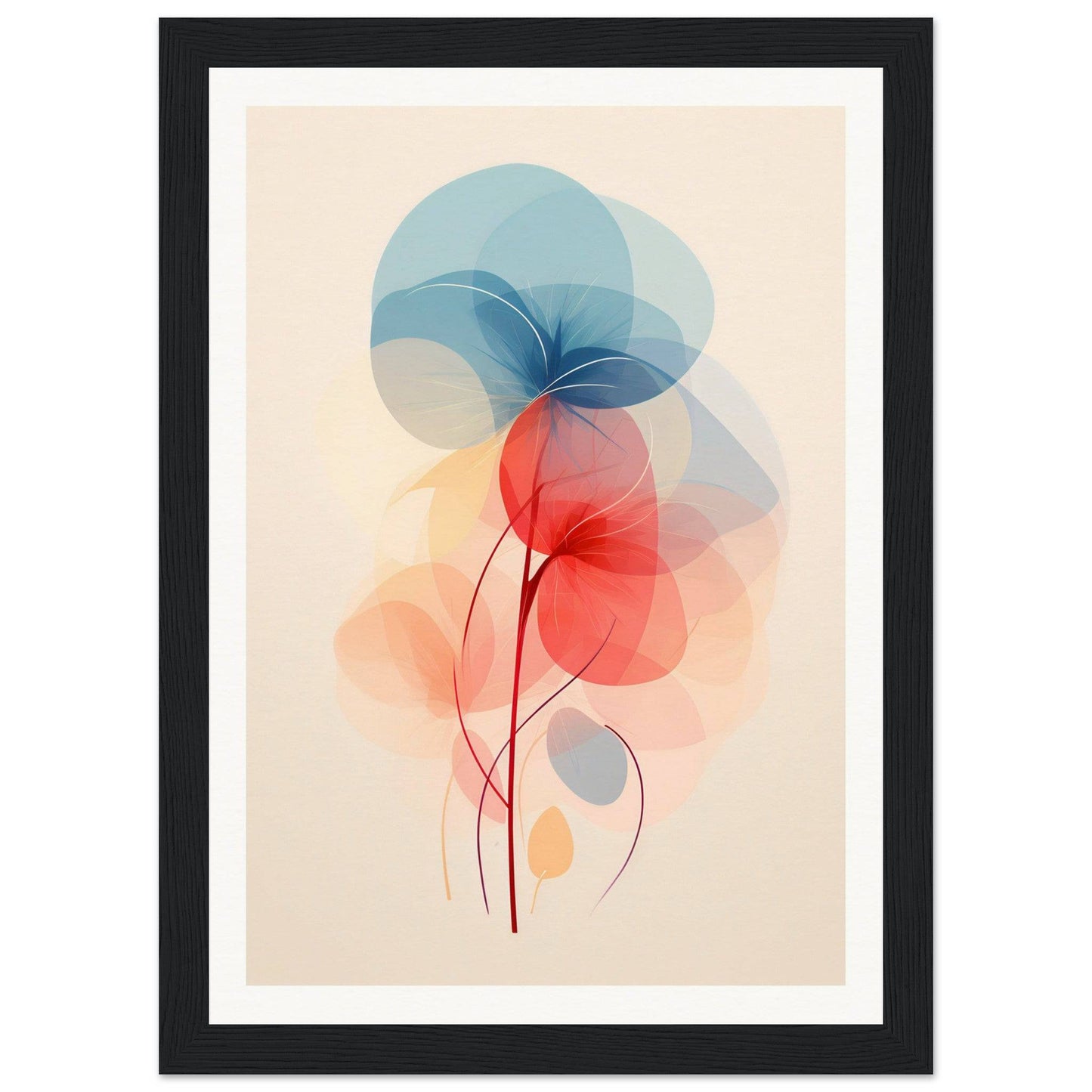 Abstract watercolor-style illustration of overlapping translucent shapes resembling delicate flowers or leaves.