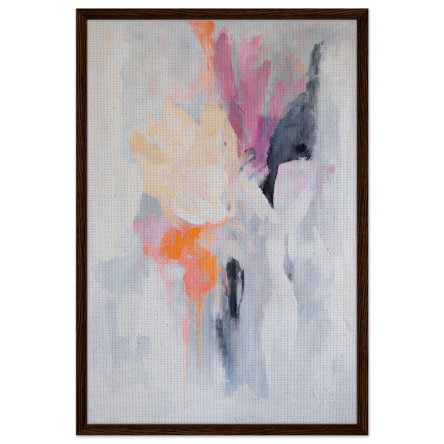 Abstract painting in pastel hues and fluid strokes, framed canvas print Petal-Loom Murmurs