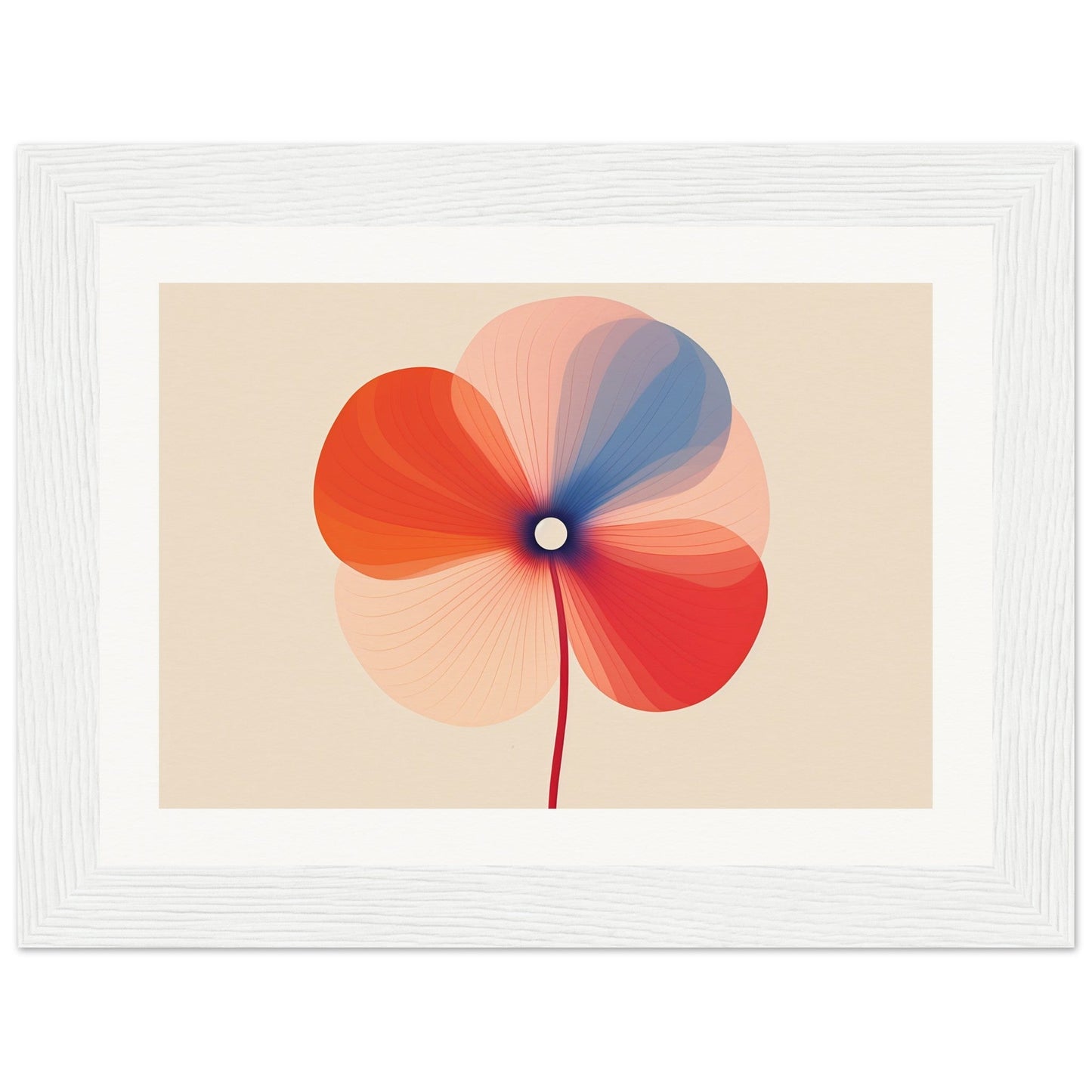 Stylized flower with four multicolored, overlapping petals and a thin stem.