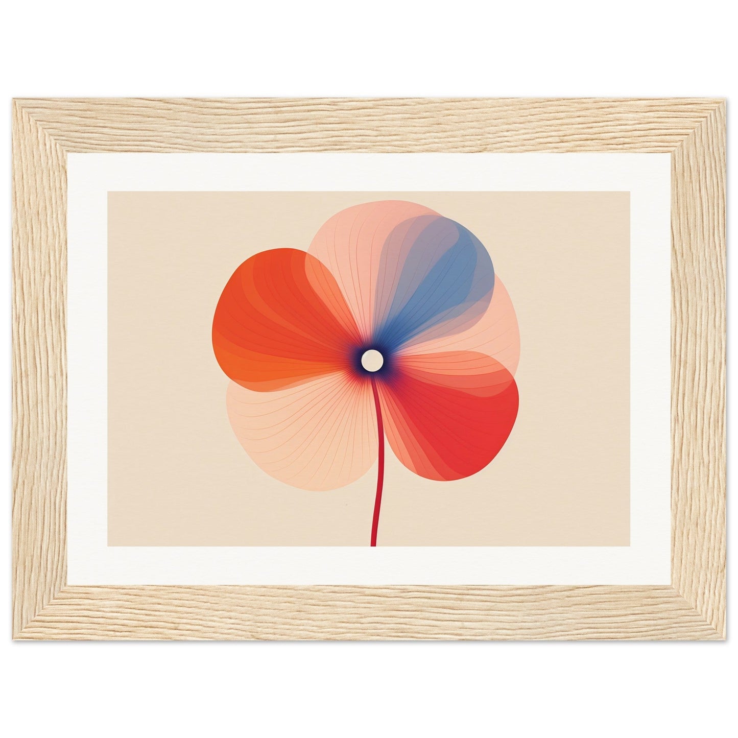 Stylized flower with four multicolored, overlapping petals and a central dot.